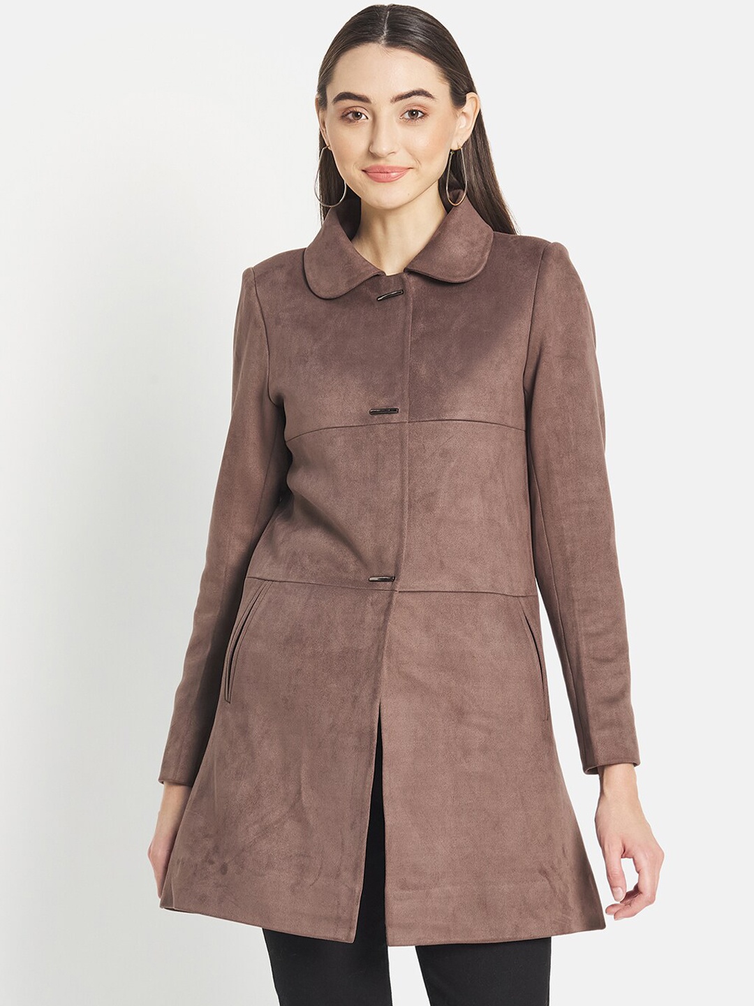 

METTLE Women Brown Solid Cotton Coat