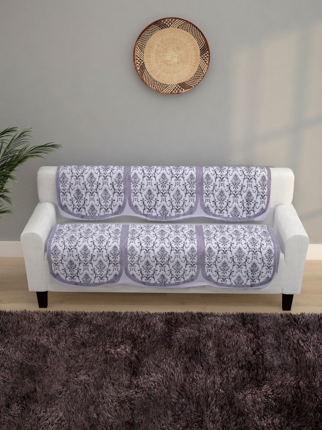 

ROMEE White & Silver-Toned 5 Seater Printed Sofa Covers