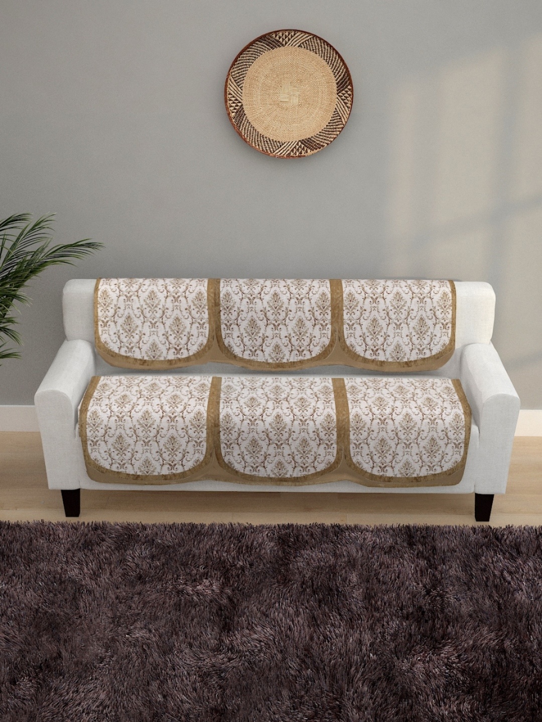 

ROMEE 6 Pieces Brown & White Printed Velvet 5-Seater Sofa Covers