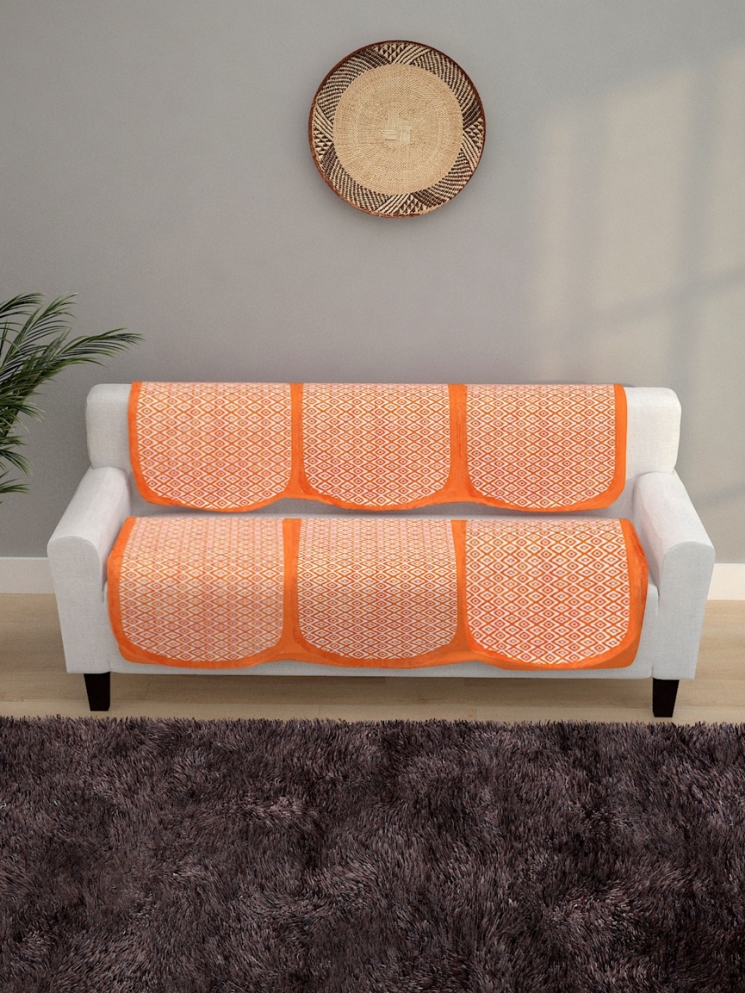 

ROMEE Pack Of 6 Orange Geometric Design 5-Seater Sofa Cover