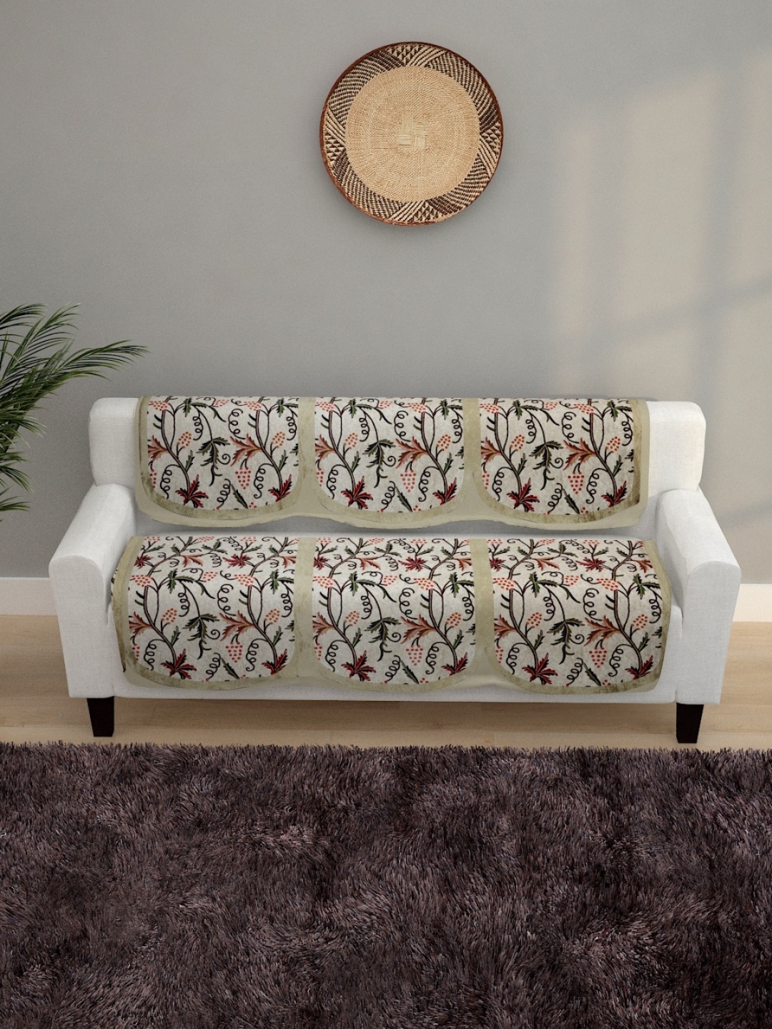 

ROMEE Beige Floral Design 6-Piece 5-Seater Sofa Covers