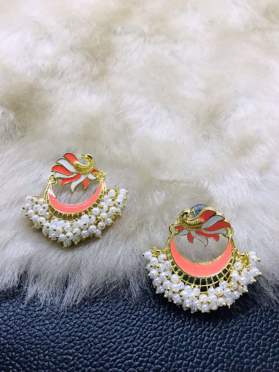 

MORKANTH JEWELLERY Glod-Plated & Peach-Coloured Peacock Shaped Studs Earrings