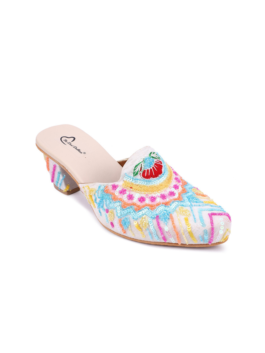 

The Desi Dulhan White & Pink Embellished Ethnic Block Pumps