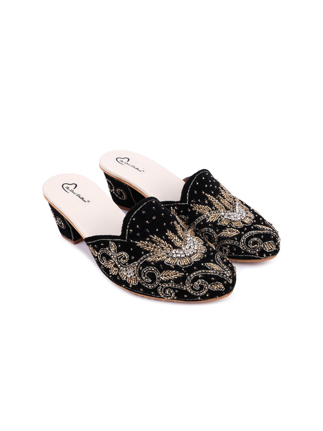 

The Desi Dulhan Black & Gold-Toned Embellished Ethnic Block Sandals