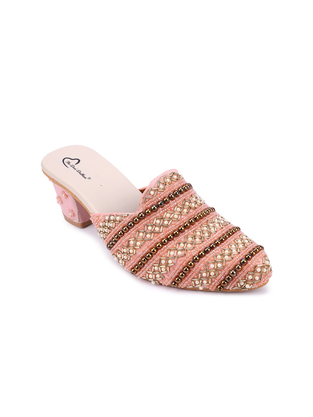 

The Desi Dulhan Pink & Gold-Toned Embellished Ethnic Block Mules