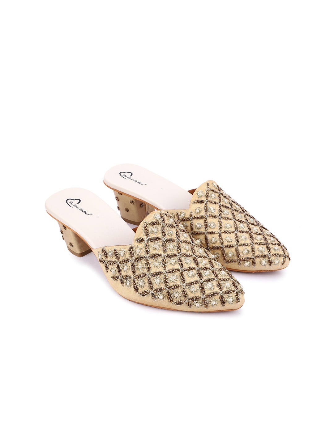 

The Desi Dulhan Gold-Toned Embellished Ethnic Block Mules
