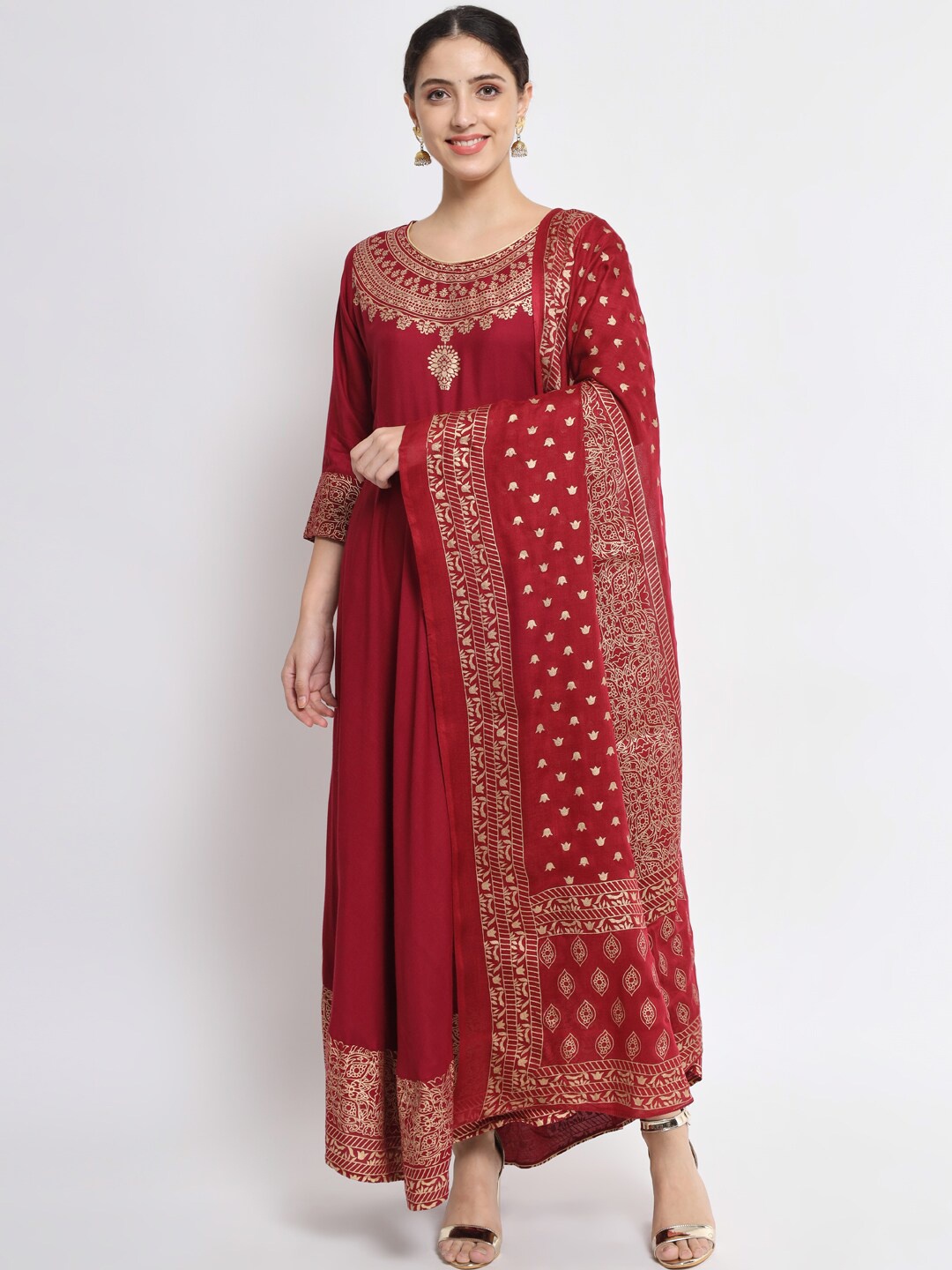 

BARKHA FAB Women Magenta Ethnic Motifs Printed Kurta With Trouser And Dupatta