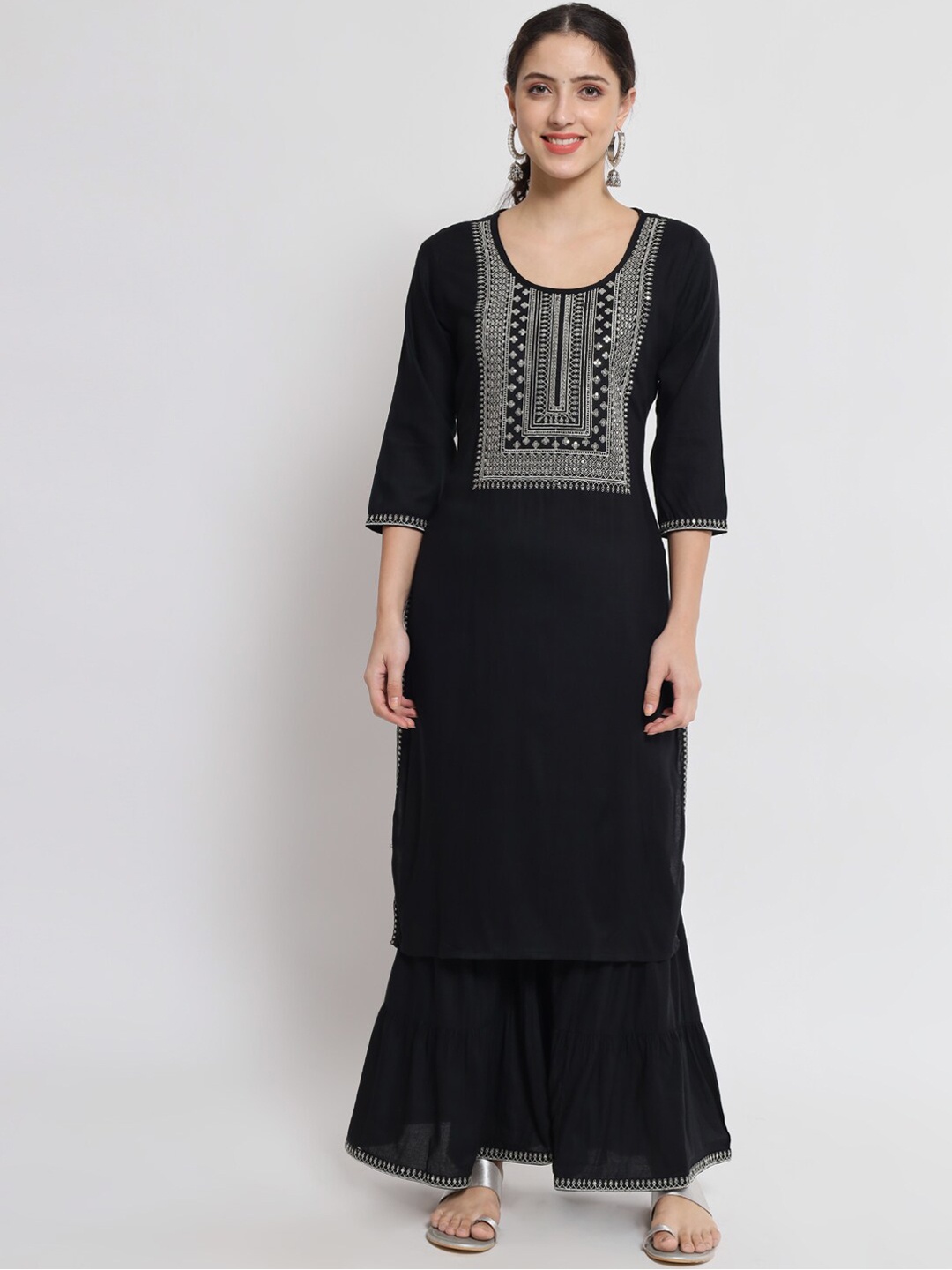 

BARKHA FAB Women Black Embroidered Sequinned Kurta with Sharara