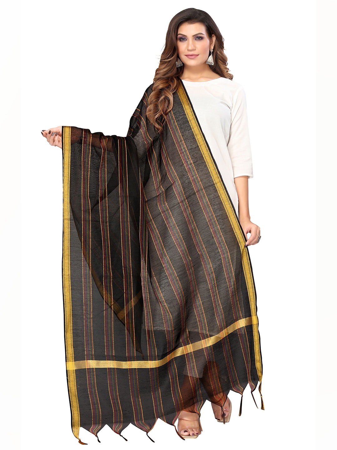 

Nimayaa Black & Golden Striped Dupatta