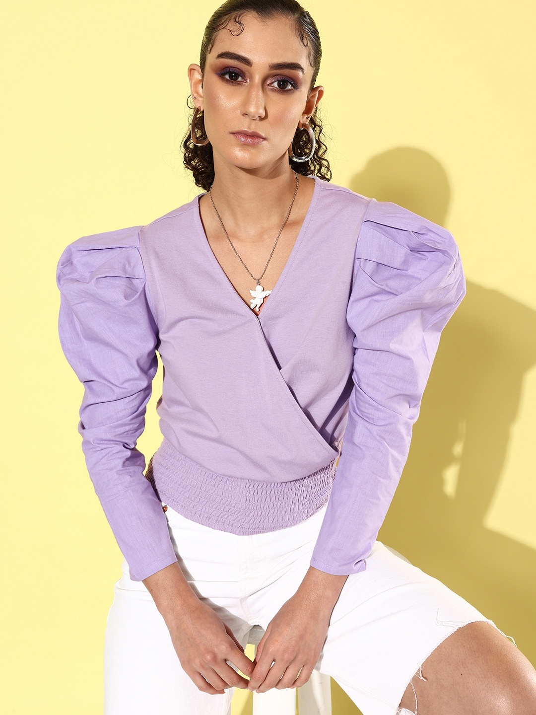 

The Roadster Lifestyle Co. Cumin Lavender Smocked Wrap Style Hollaback Femme Blouse Top