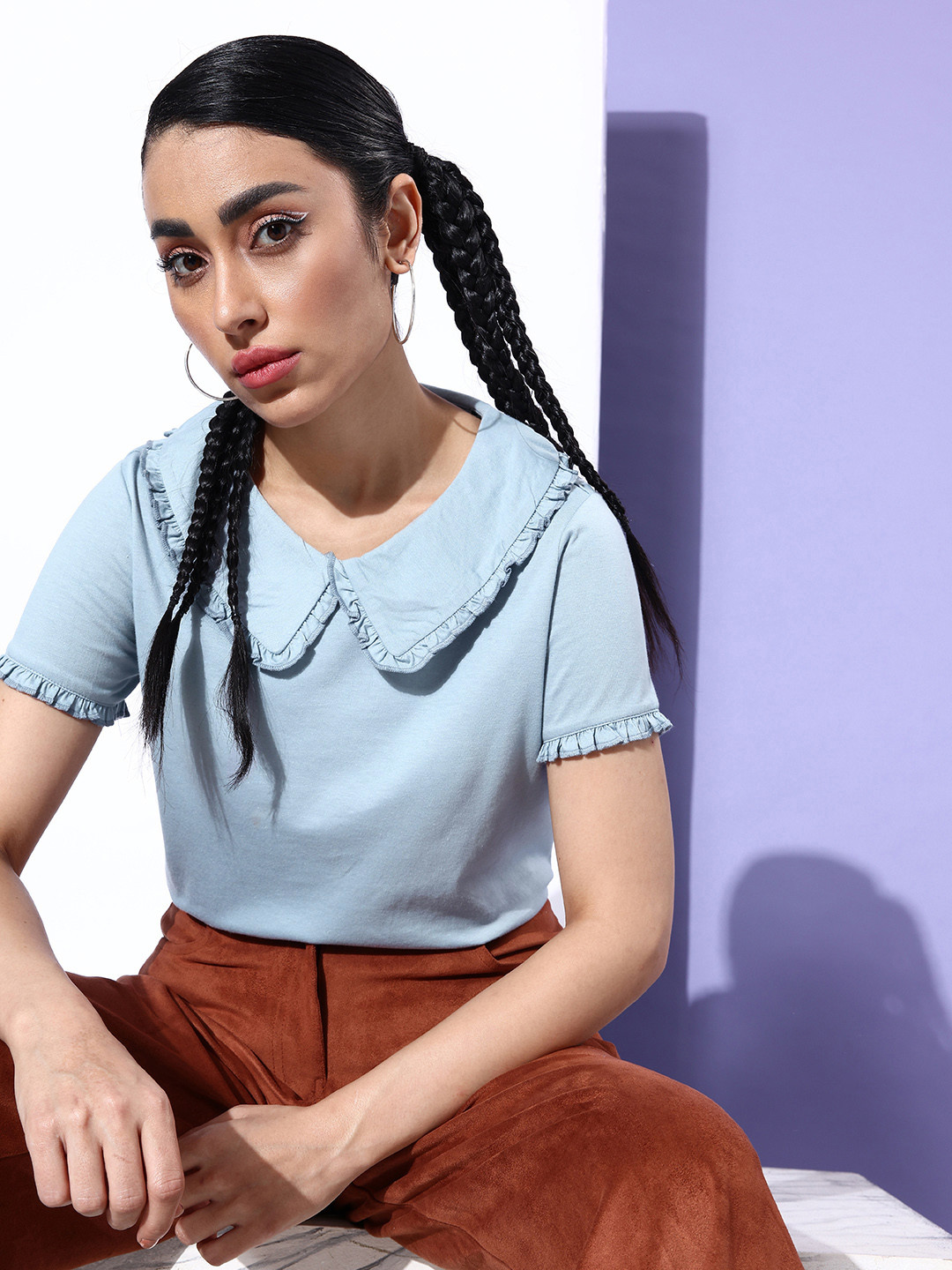 

The Roadster Life Co. Ocean Blue Peter Pan Collar Femme Blouse Top