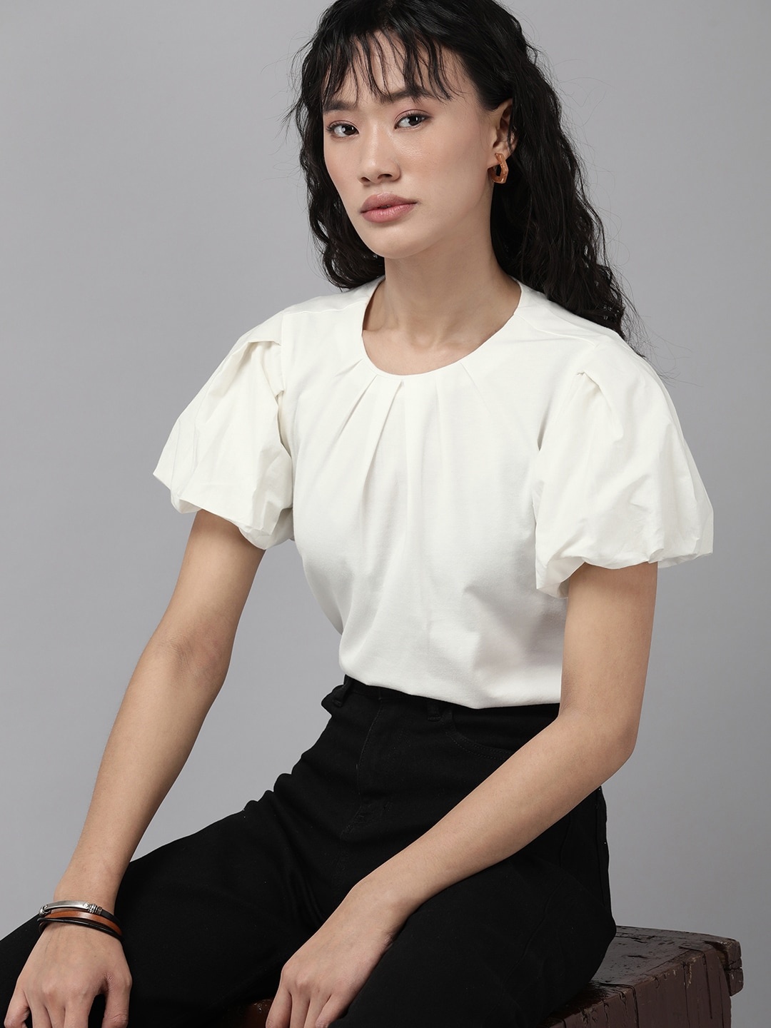 

The Roadster Life Co. Puff Sleeves Top, White