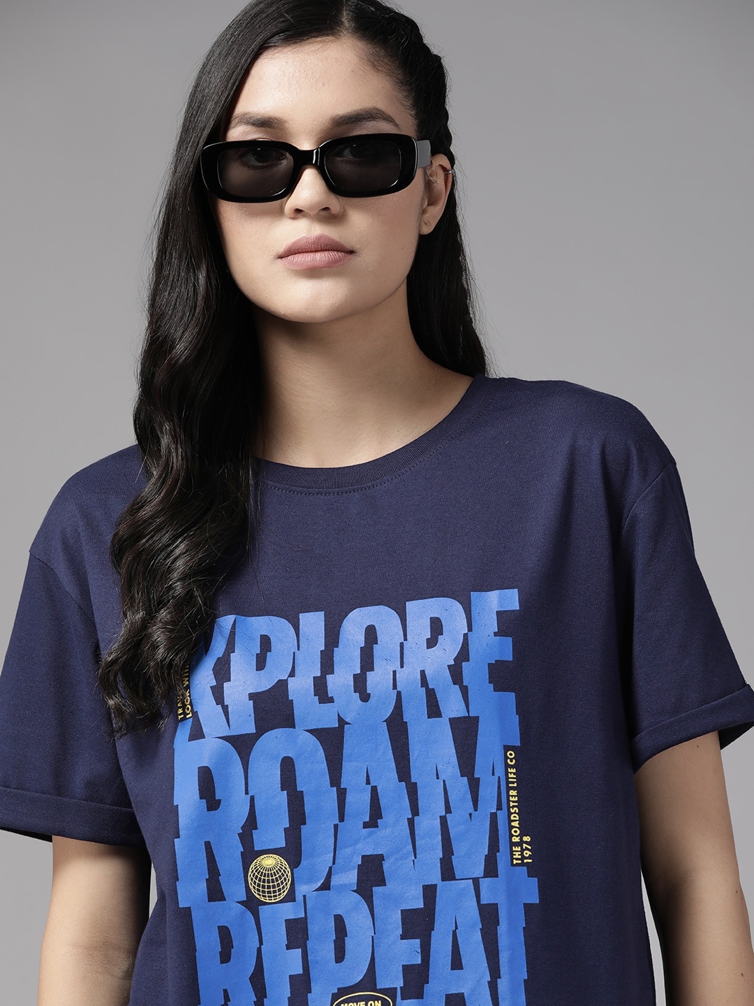 

The Roadster Lifestyle Co. Typography Printed Boxy T-shirt, Navy blue