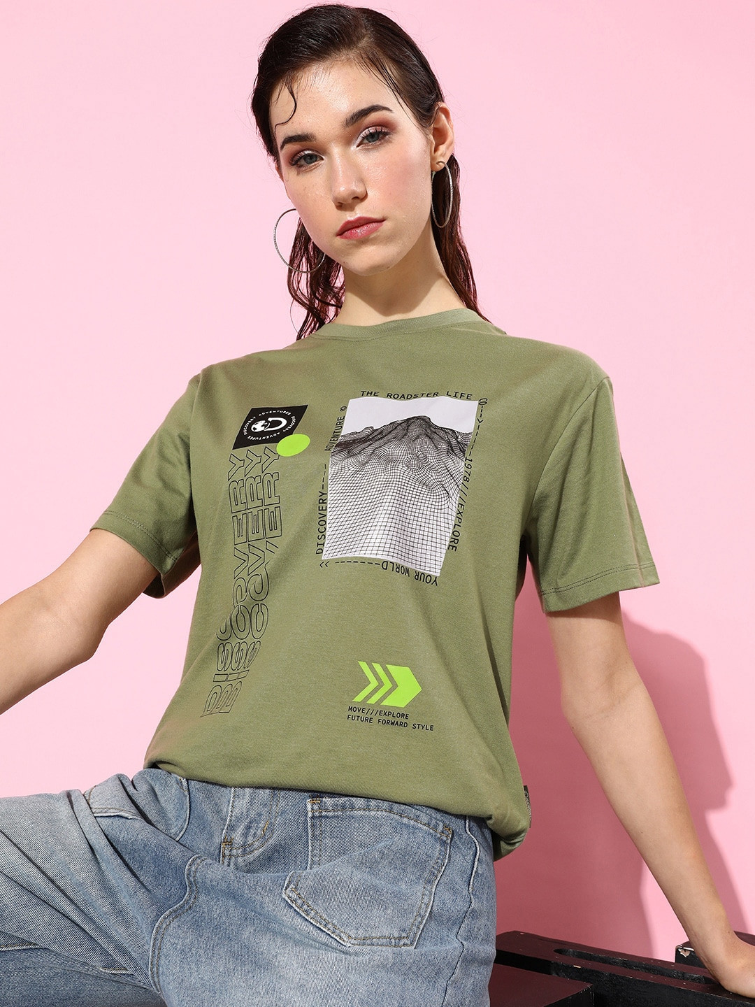 

The Roadster Lifestyle Co. olive Green Printed 90's Hollaback Poster Graphics T-shirt