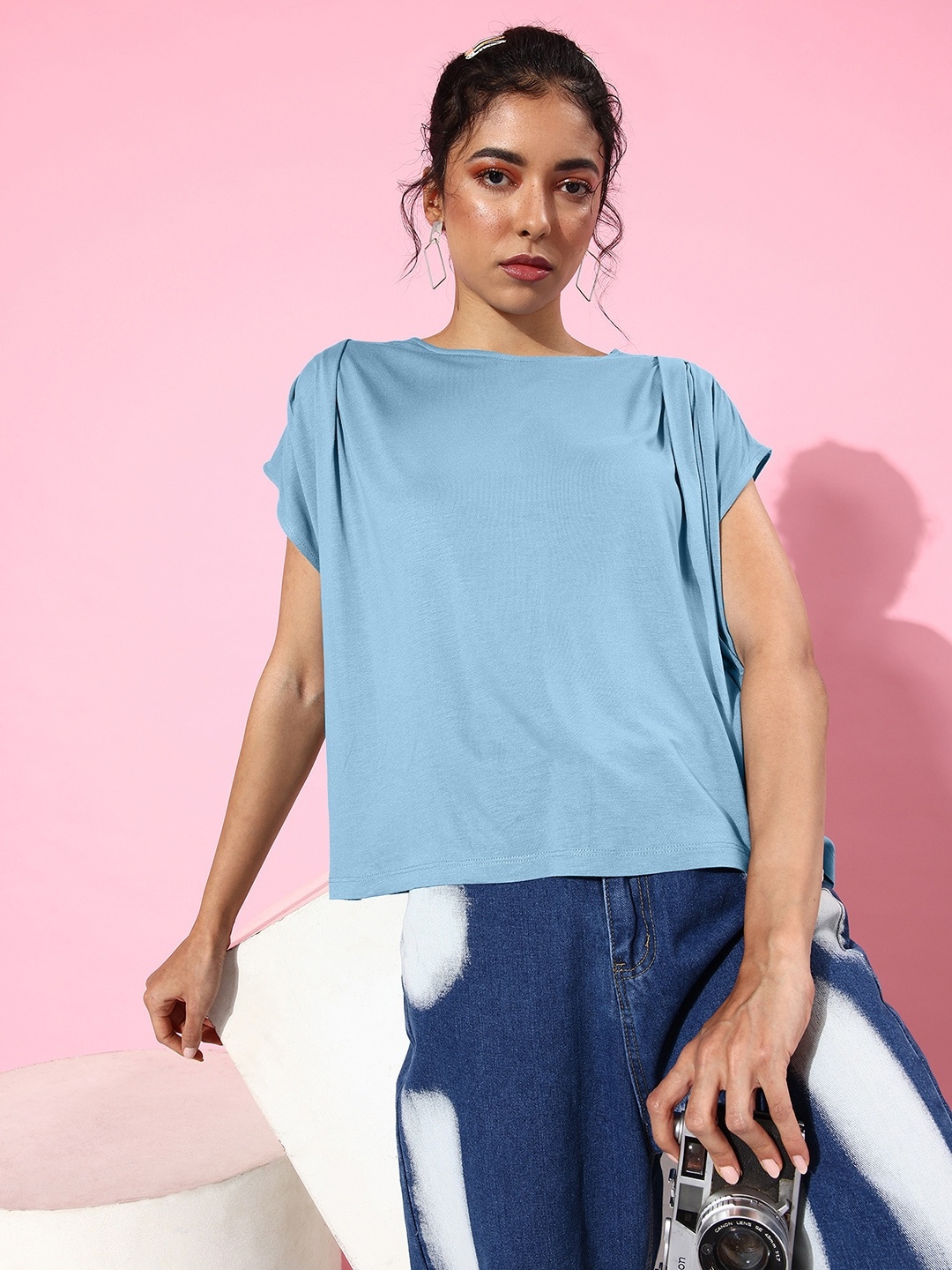 

The Roadster Lifestyle Co. Sky Blue Extended Sleeves 90's Hollaback Femme Blouse Top