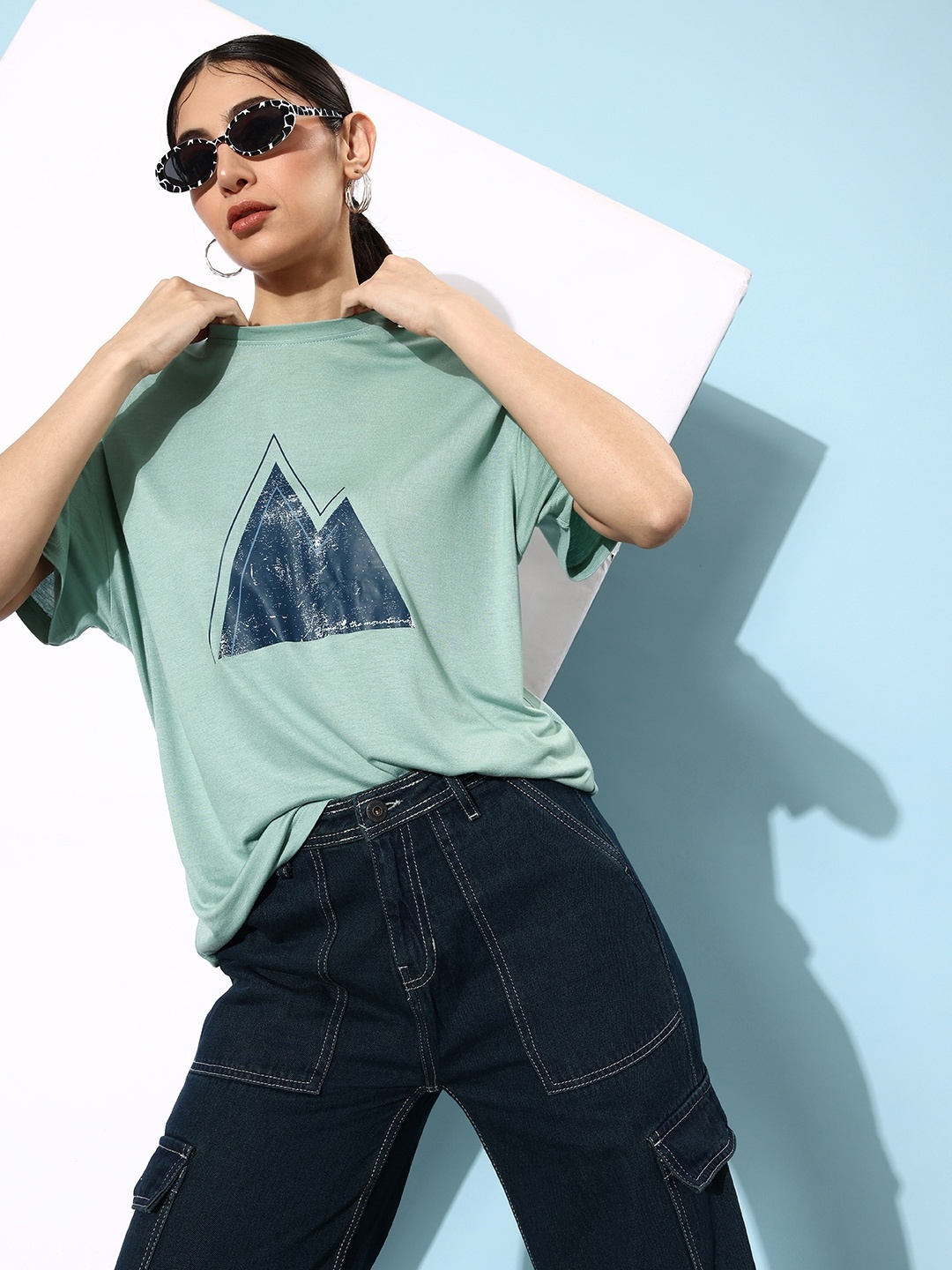 

The Roadster Life Co. Sage Green Hollaback Poster Graphics Printed Boxy T-shirt