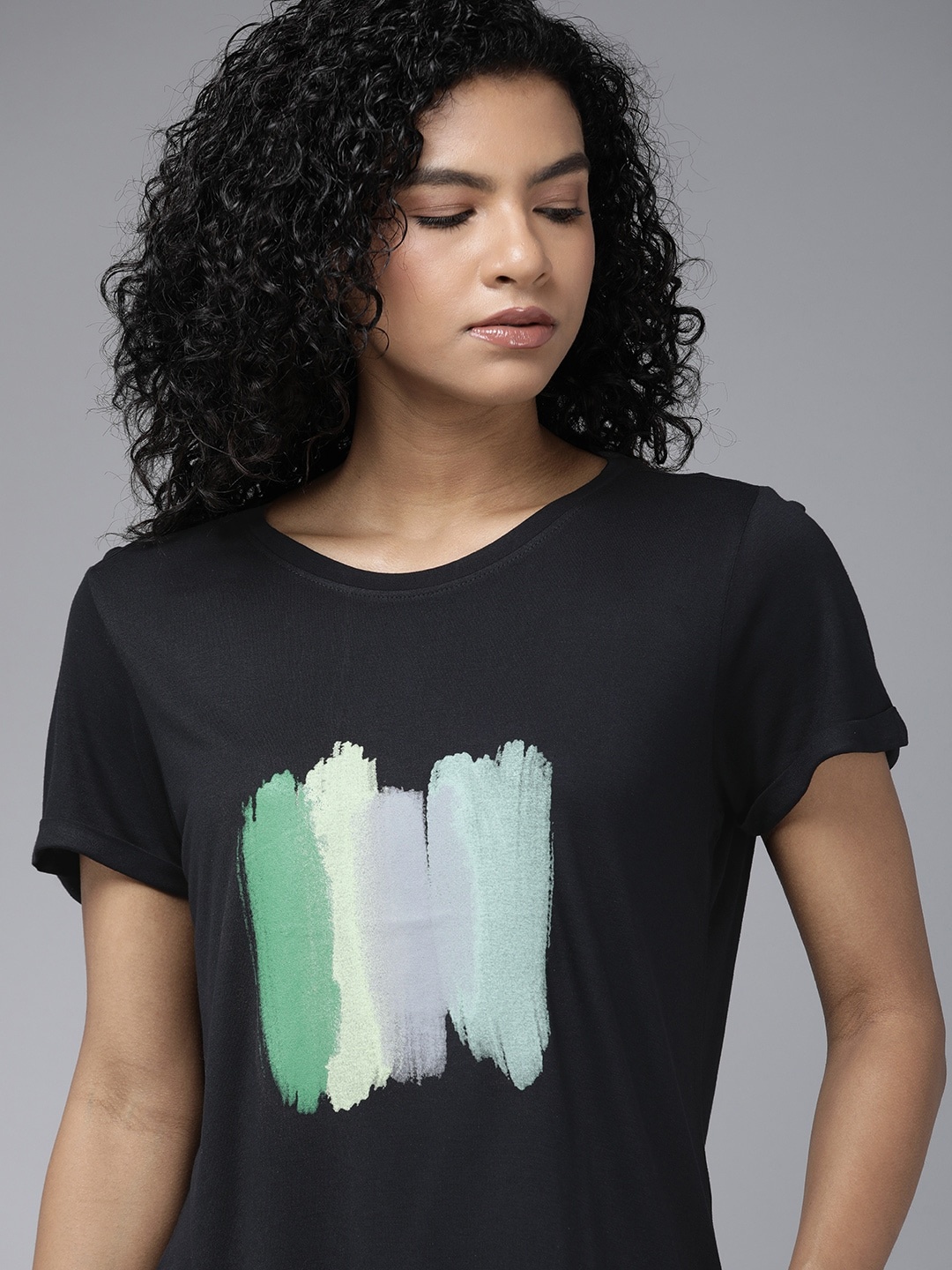 

The Roadster Lifestyle Co. Women Round Neck Printed T-shirt, Black