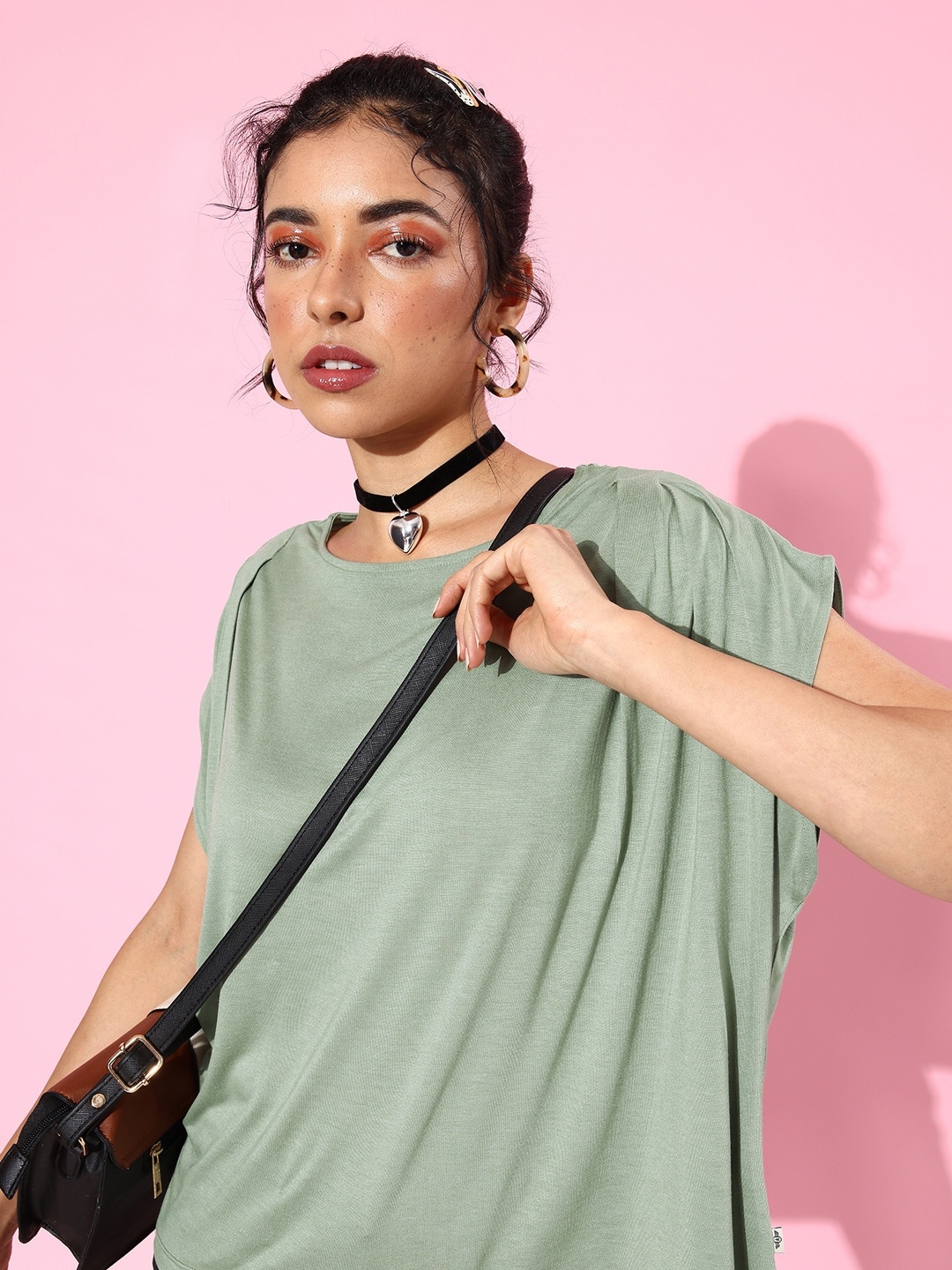 

The Roadster Lifestyle Co. Dusty Green Extended Sleeves 90's Hollaback Femme Blouse Top