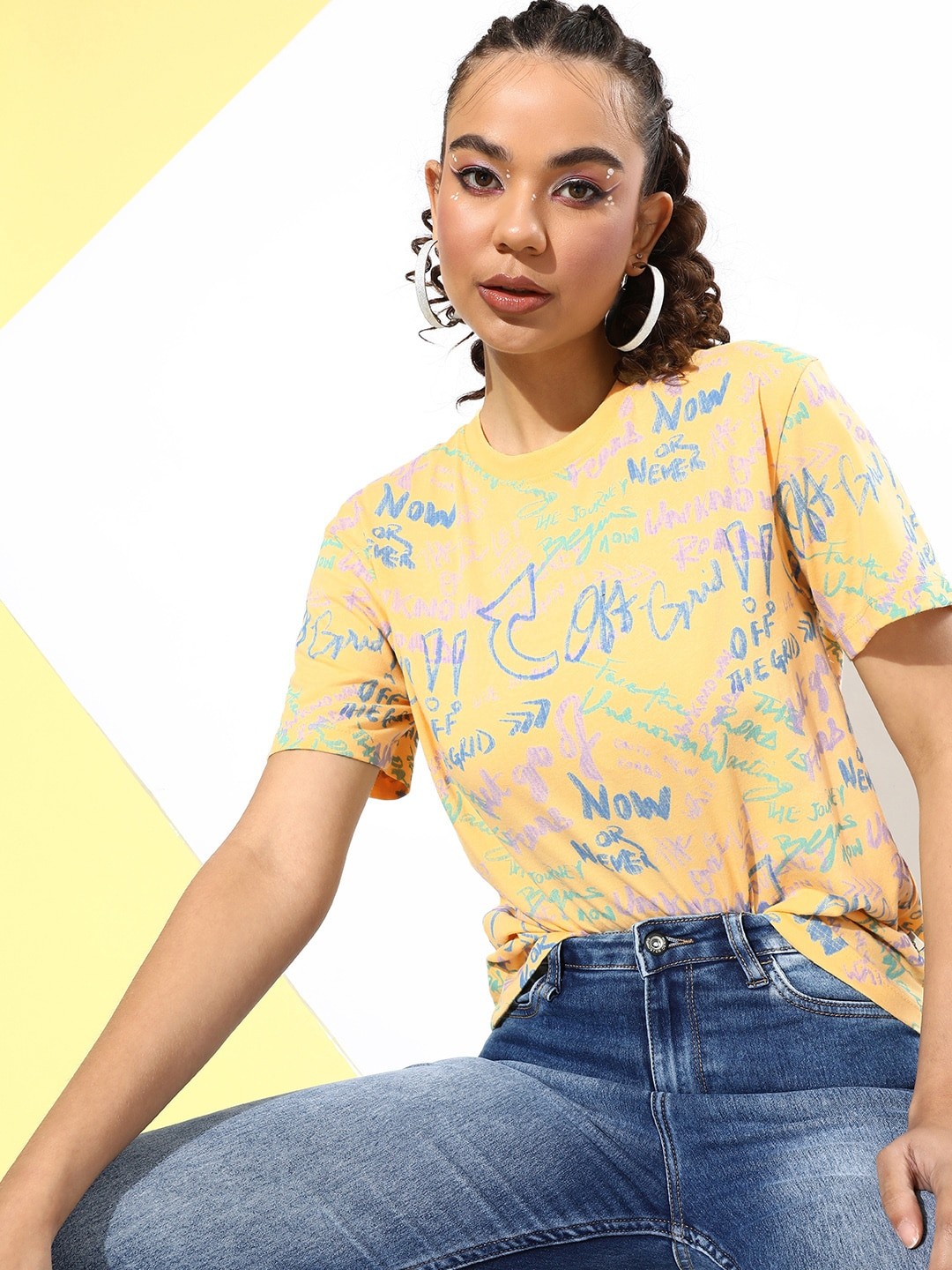 

The Roadster Life Co. Bright Yellow Typography Printed Poster Graphics T-shirt