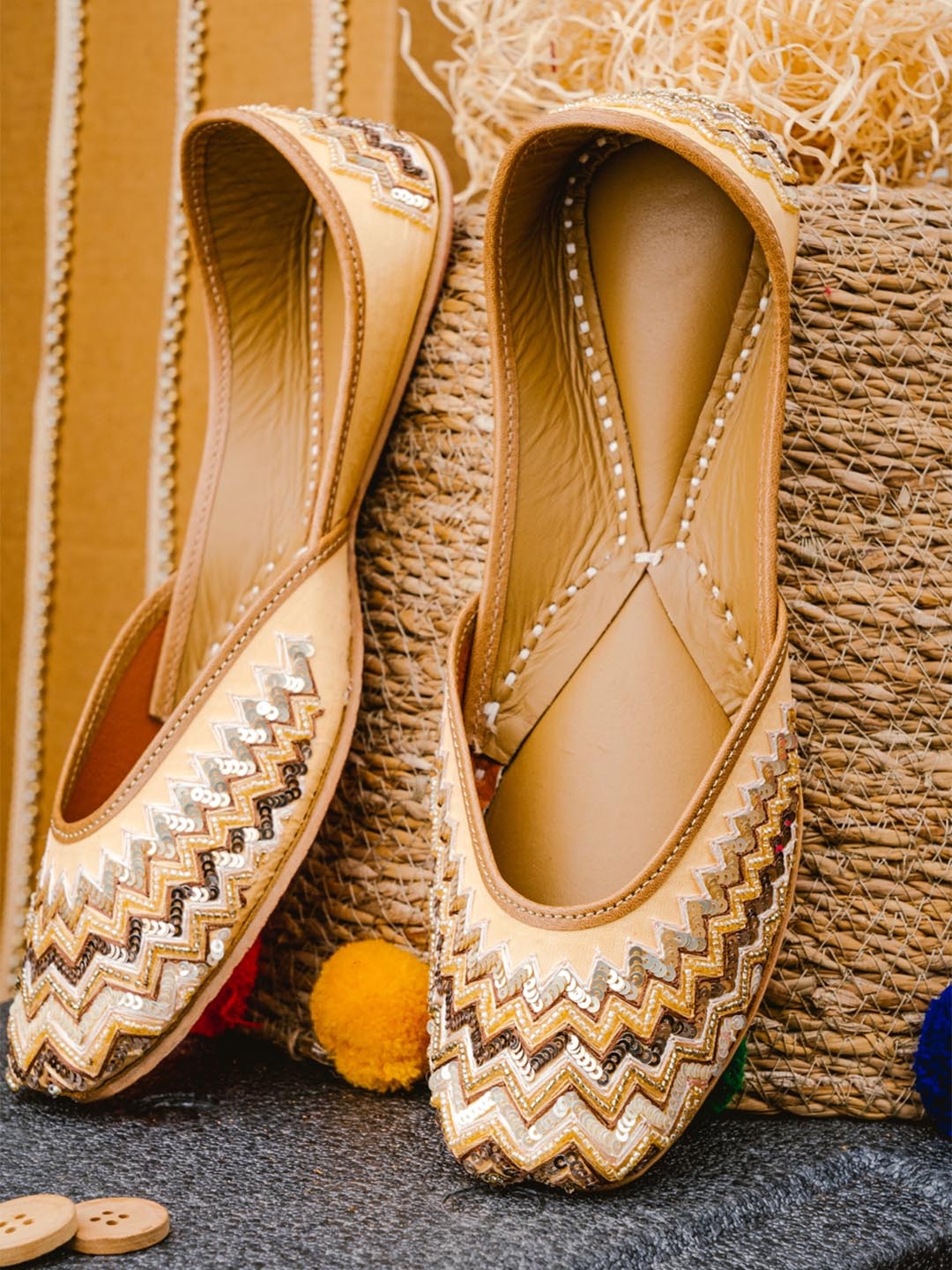 

NR By Nidhi Rathi Women Gold-Toned Embellished Ethnic Mojaris Flats
