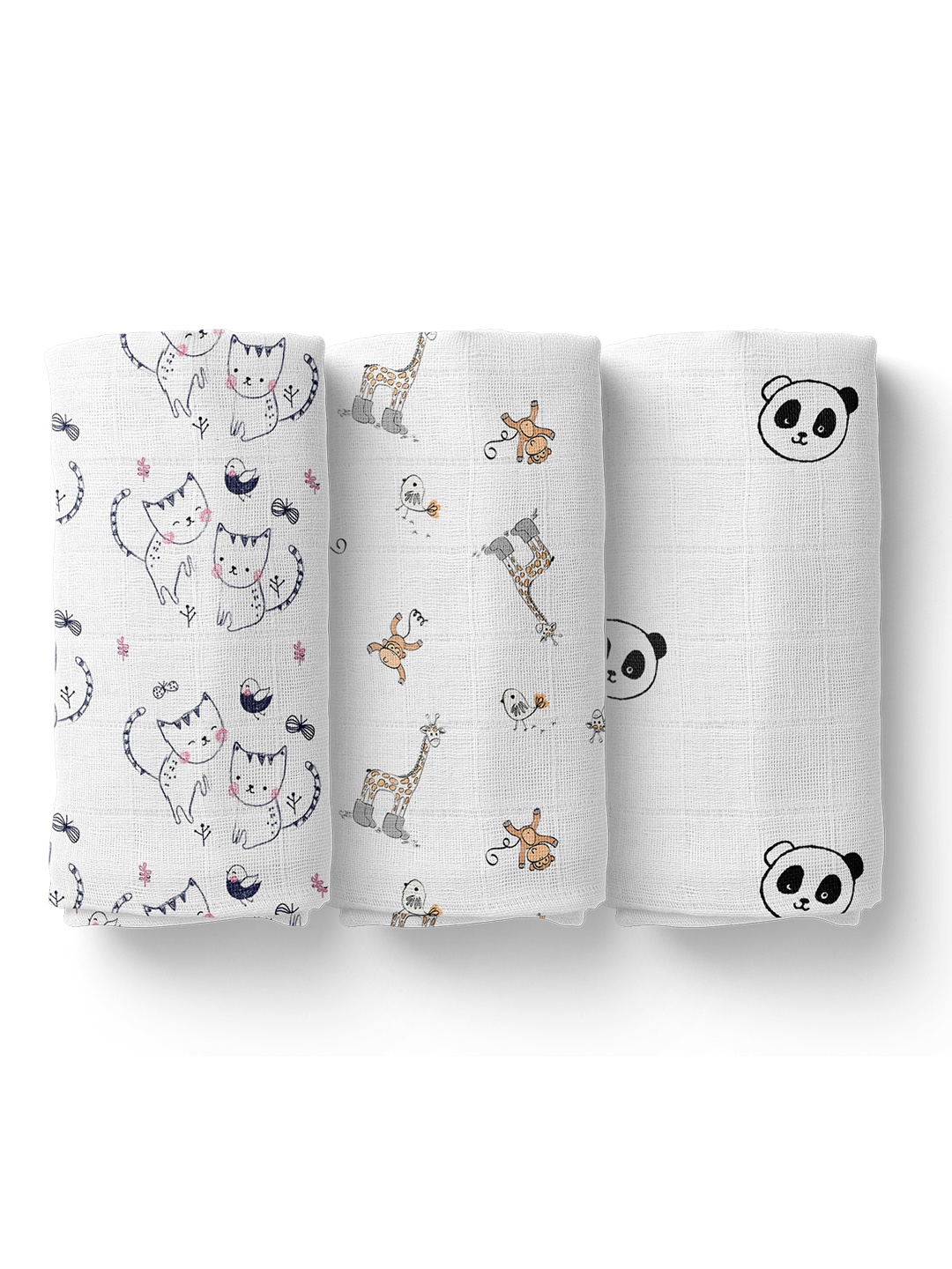

Moms Home Pack of 3 White Printed Organic Cotton Baby Muslin Swaddle