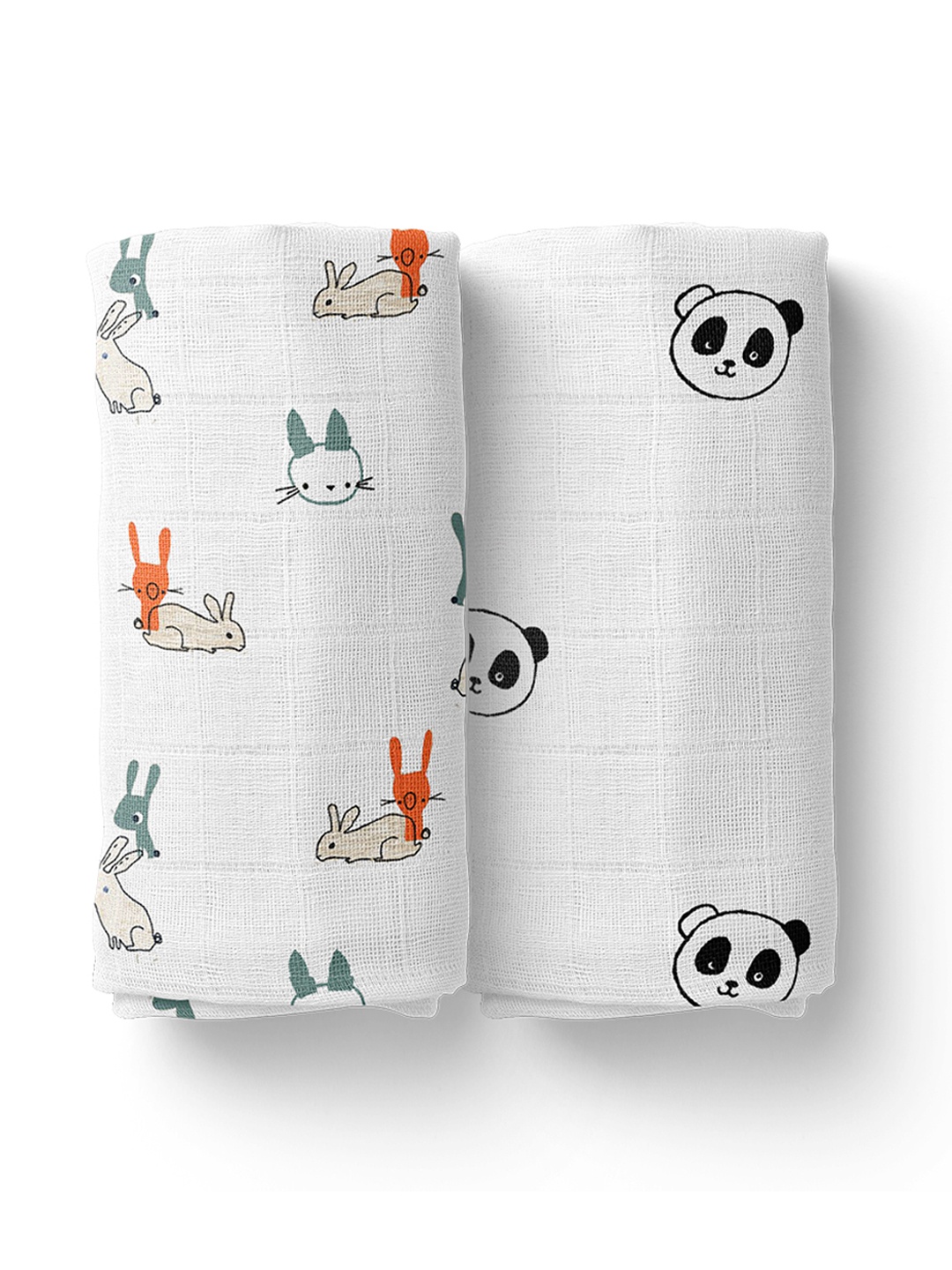 

Moms Home Pack of 2 White Printed Organic Cotton Baby Muslin Swaddle