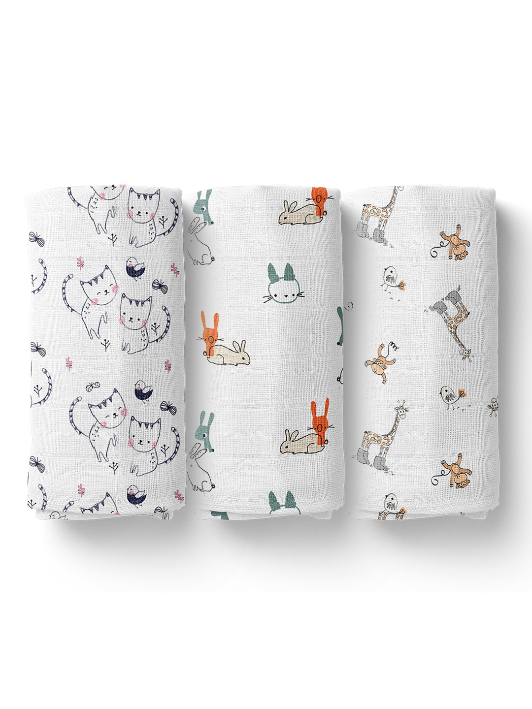 

Moms Home Pack of 3 White Printed Organic Cotton Baby Muslin Swaddle