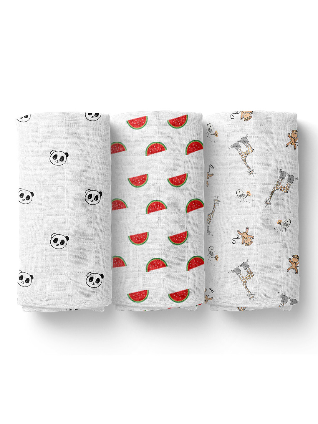 

Moms Home Pack of 3 White Printed Organic Cotton Baby Muslin Swaddle