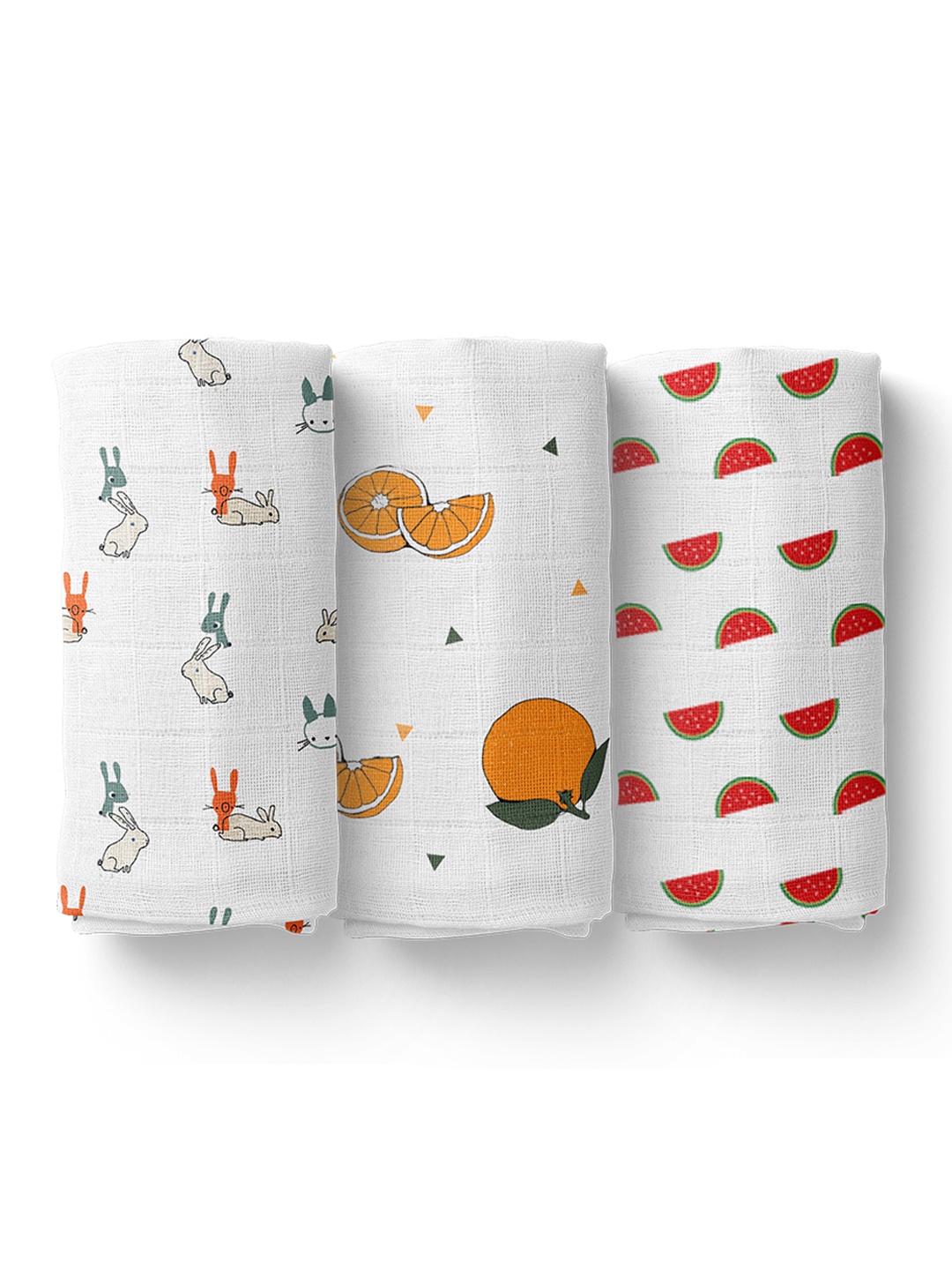 

Moms Home Pack of 3 White Printed Organic Cotton Baby Muslin Swaddle