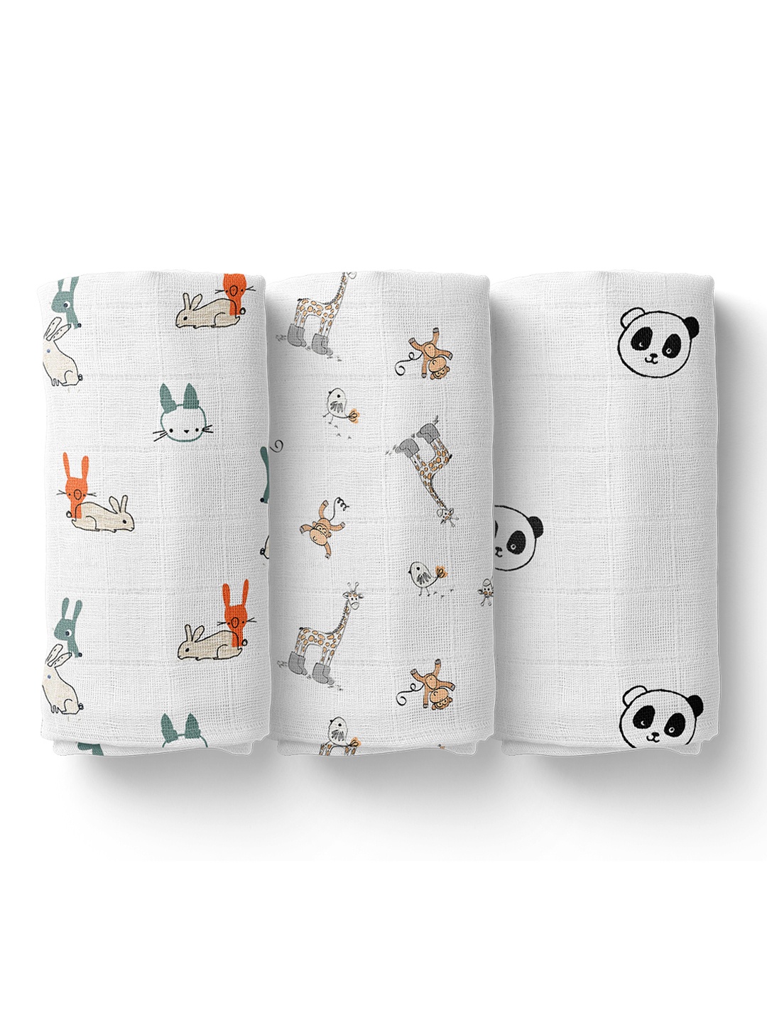 

Moms Home Pack of 3 White Printed Organic Cotton Baby Muslin Swaddle