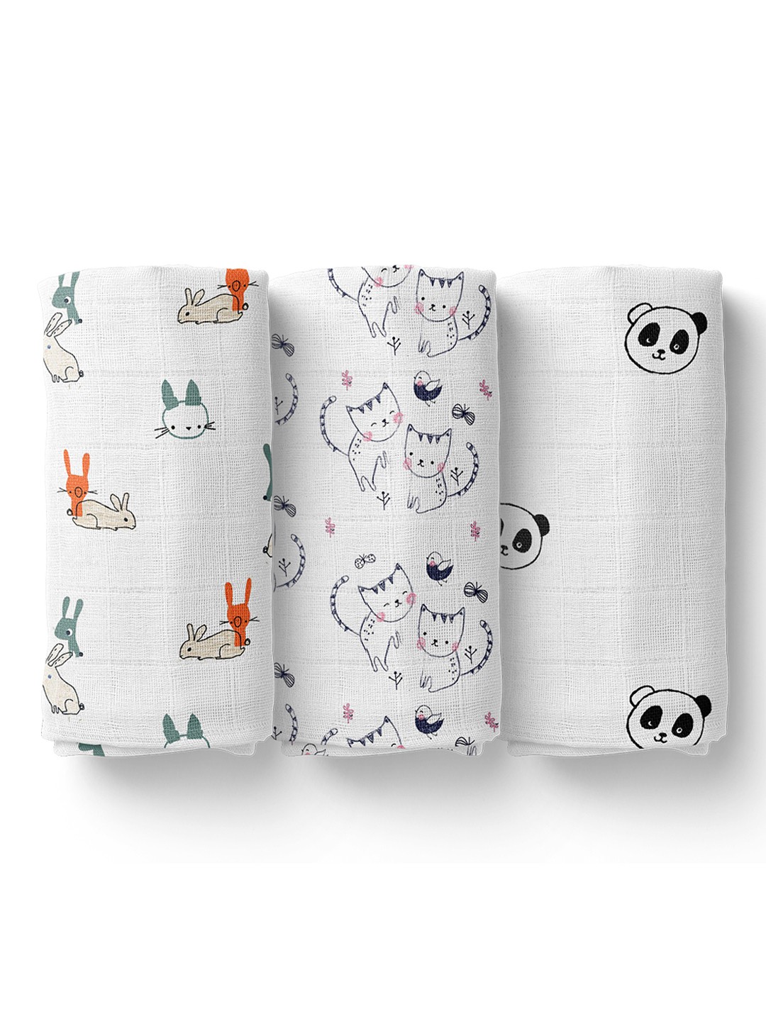 

Moms Home Pack of 3 White Printed Organic Cotton Baby Muslin Swaddle