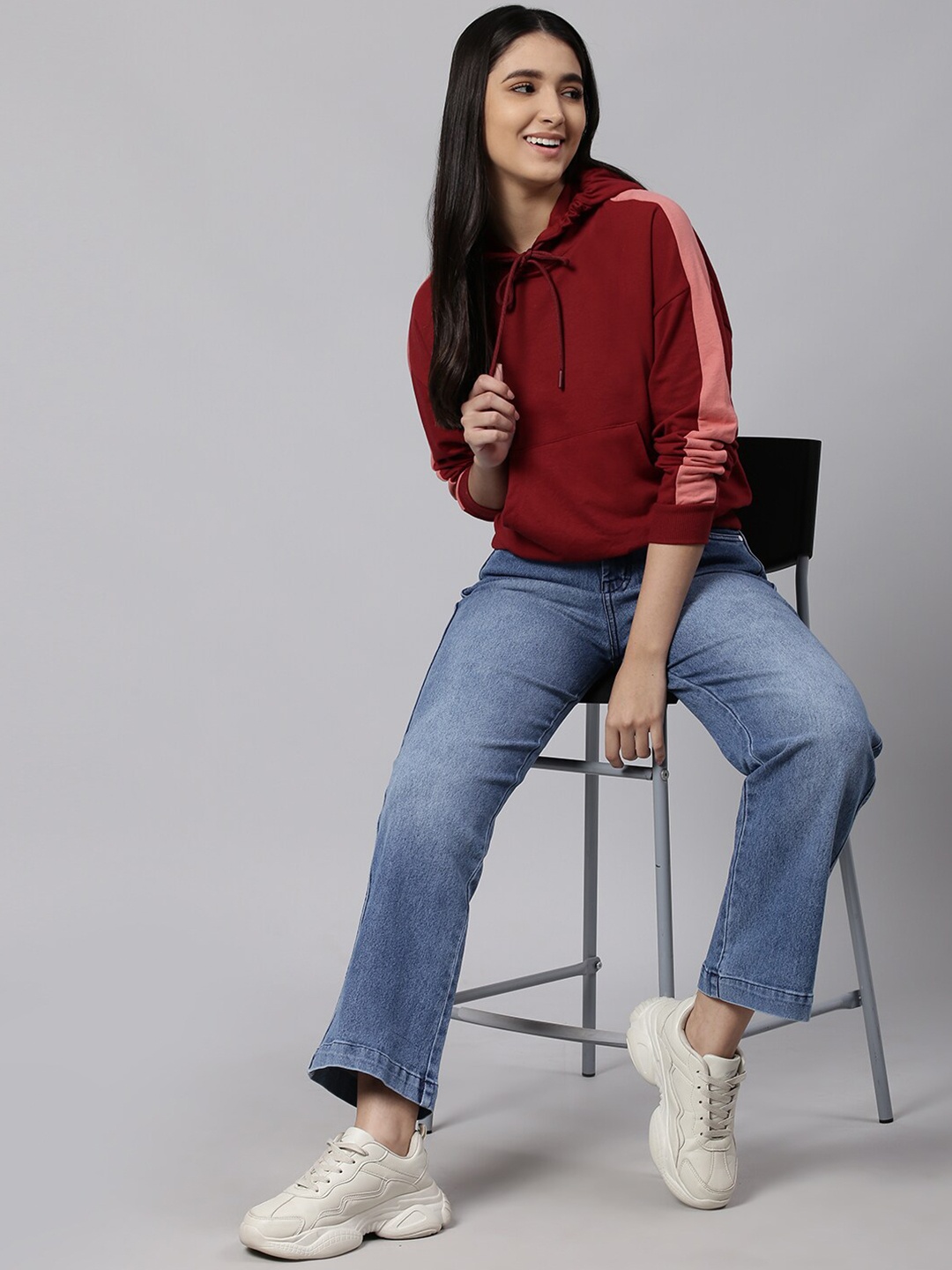 

High Star Women Maroon Hooded Sweatshirt