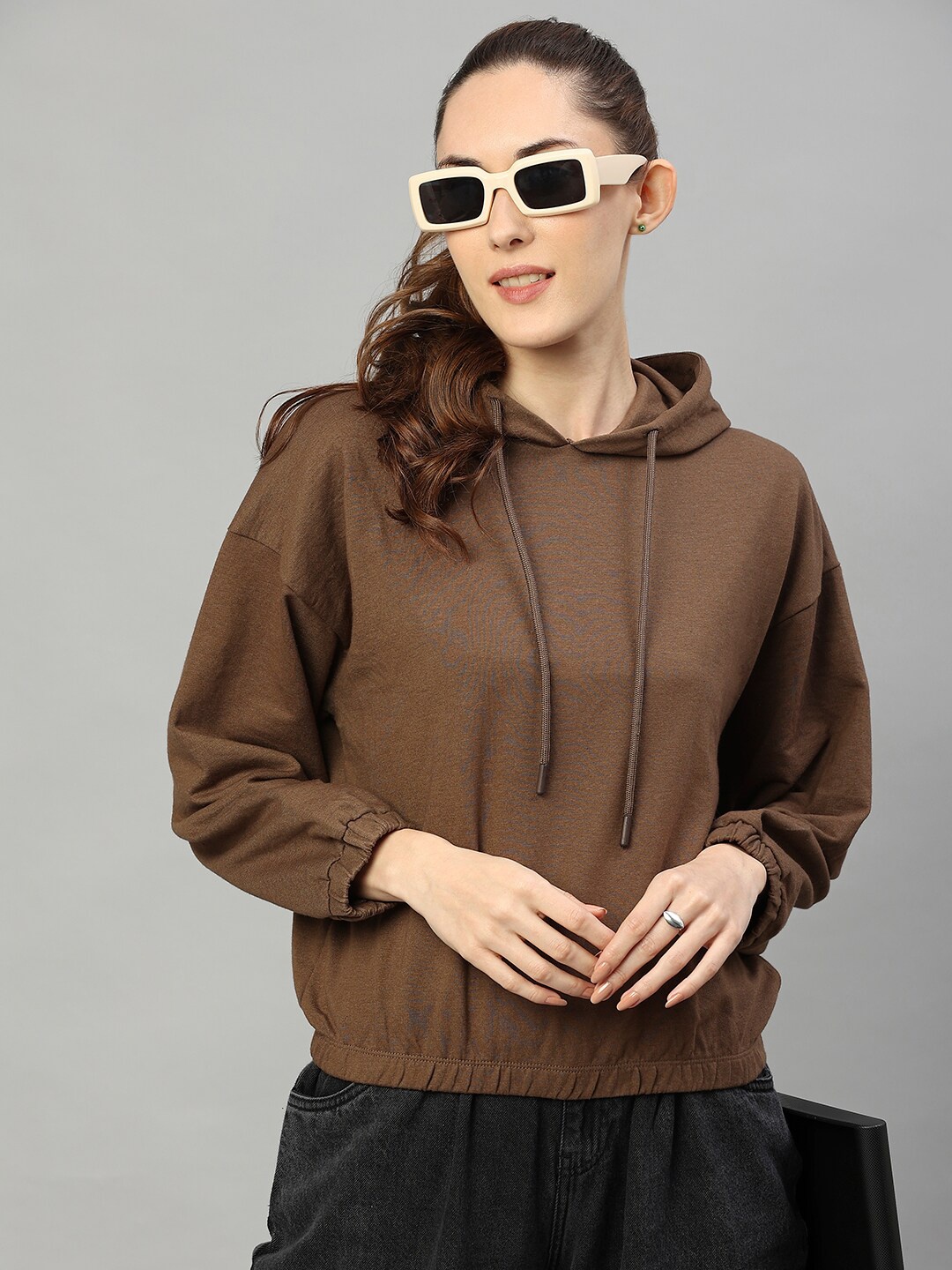 

High Star Women Brown Hooded Sweatshirt