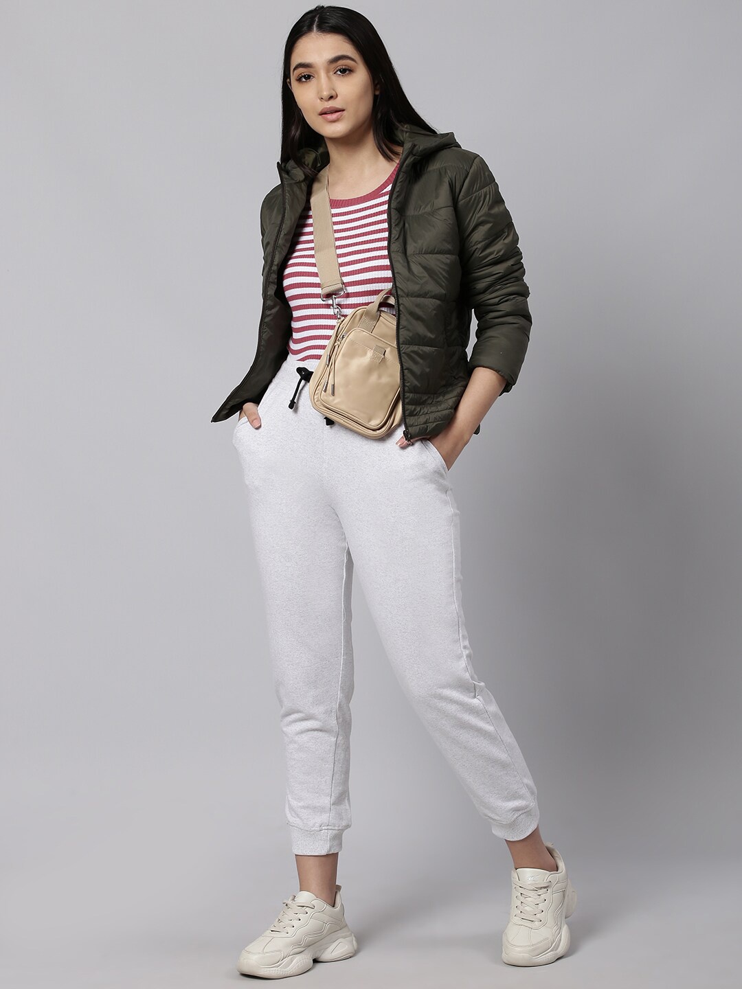 

High Star Women Olive Green Solid Puffer Jacket