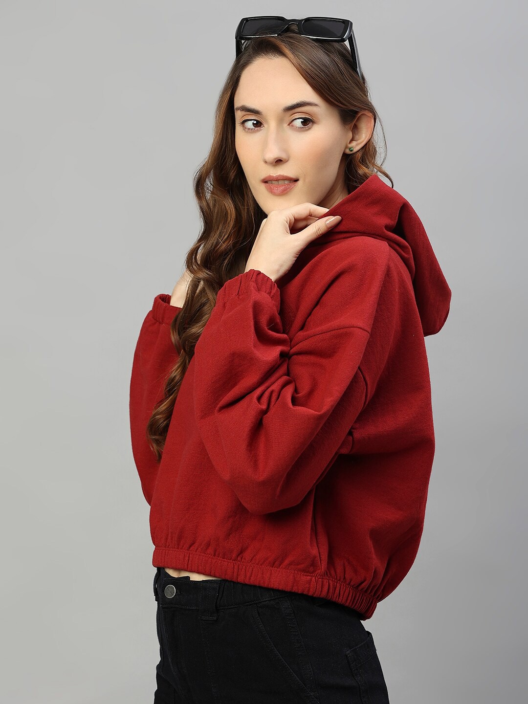 

High Star Women Maroon Hooded Sweatshirt