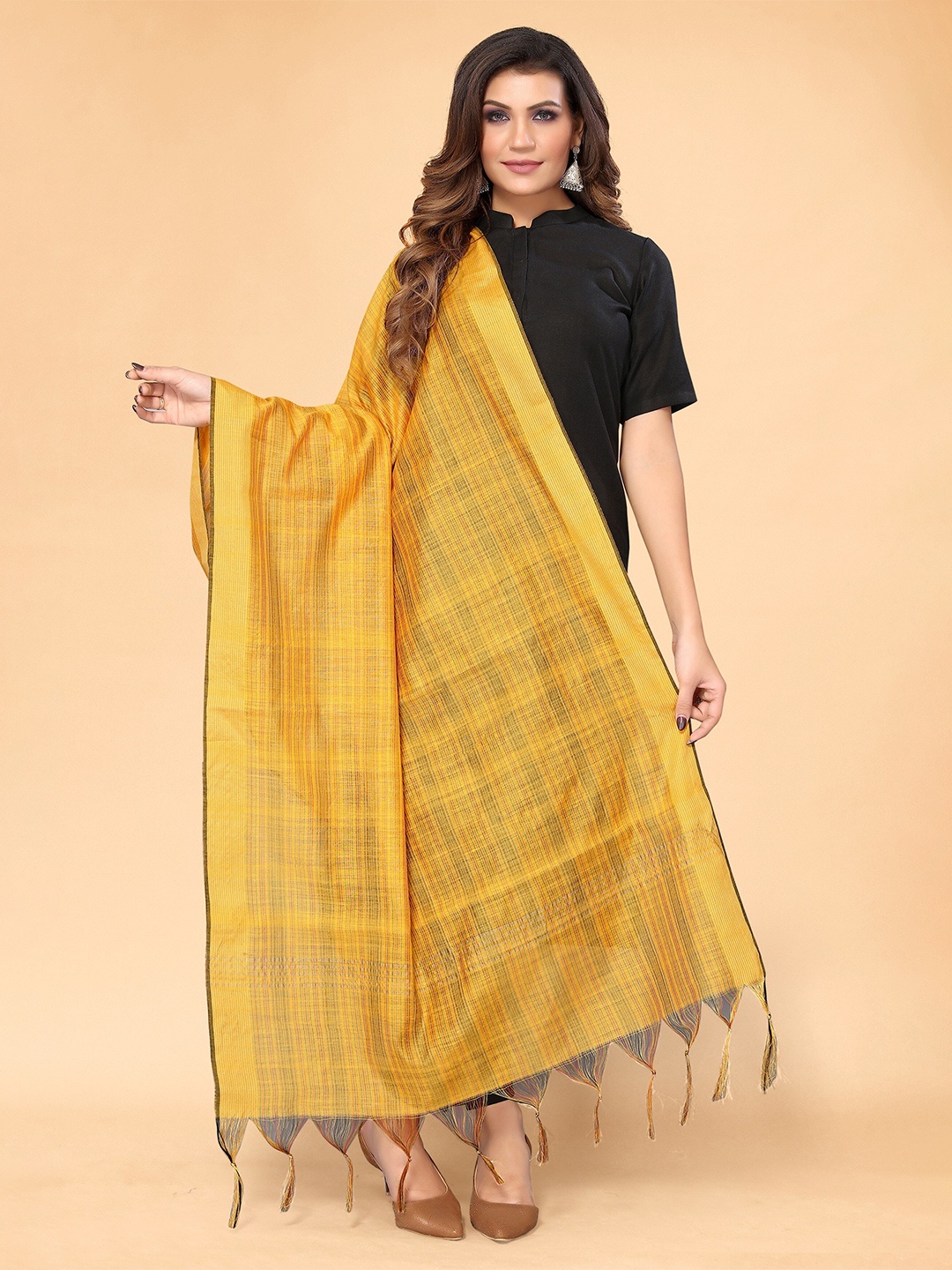

all about you Gold-Toned & Gold-Toned Striped Silk Blend Dupatta