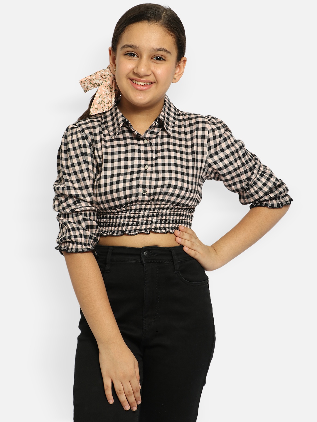 

Natilene Girls Pink Checked Shirt Style Top