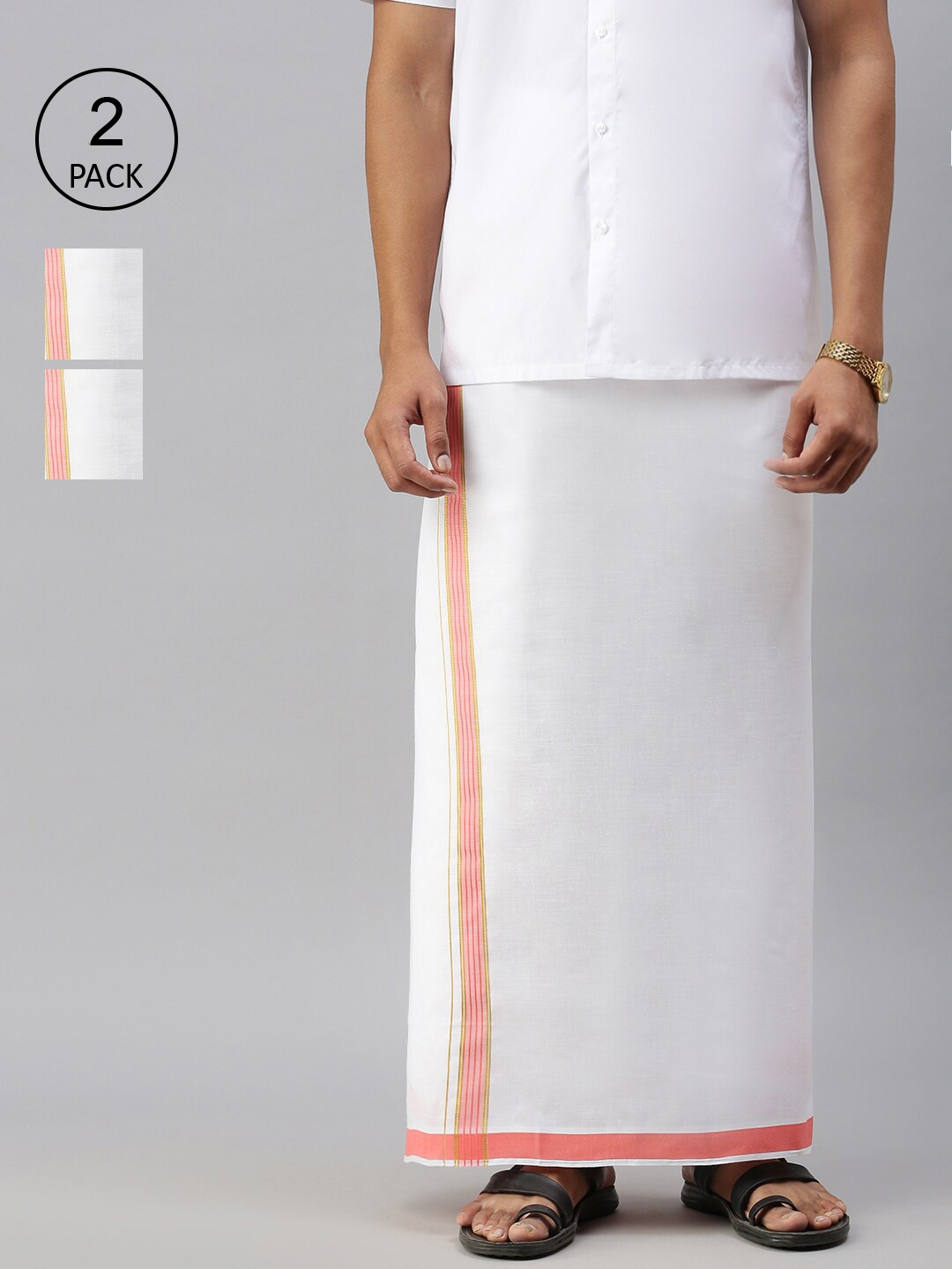 

Ramraj Men Pack Of 3 White Solid Pure Cotton Dhotis