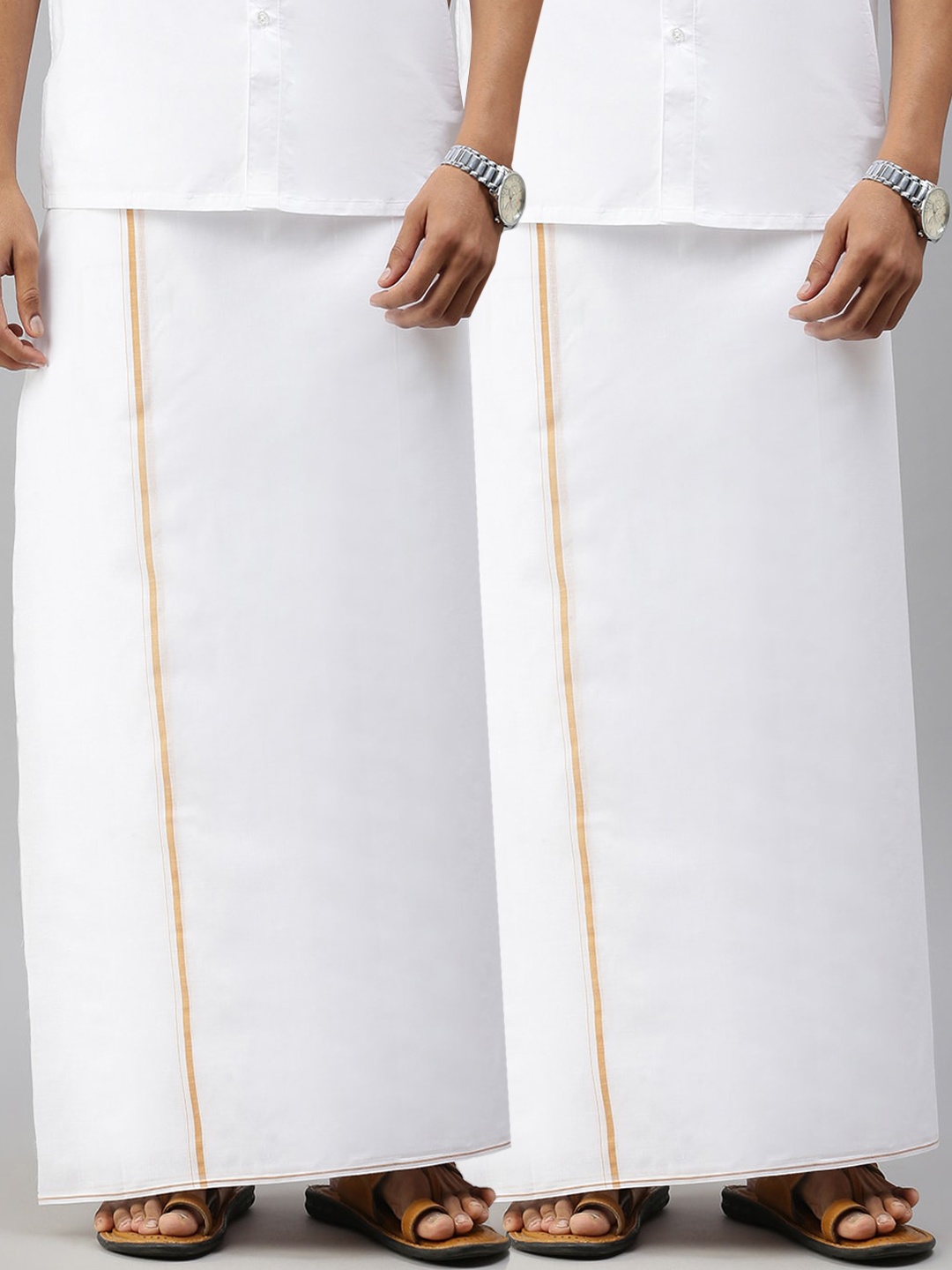 

Ramraj Men Pack Of 2 Solid Cotton Dhotis, White