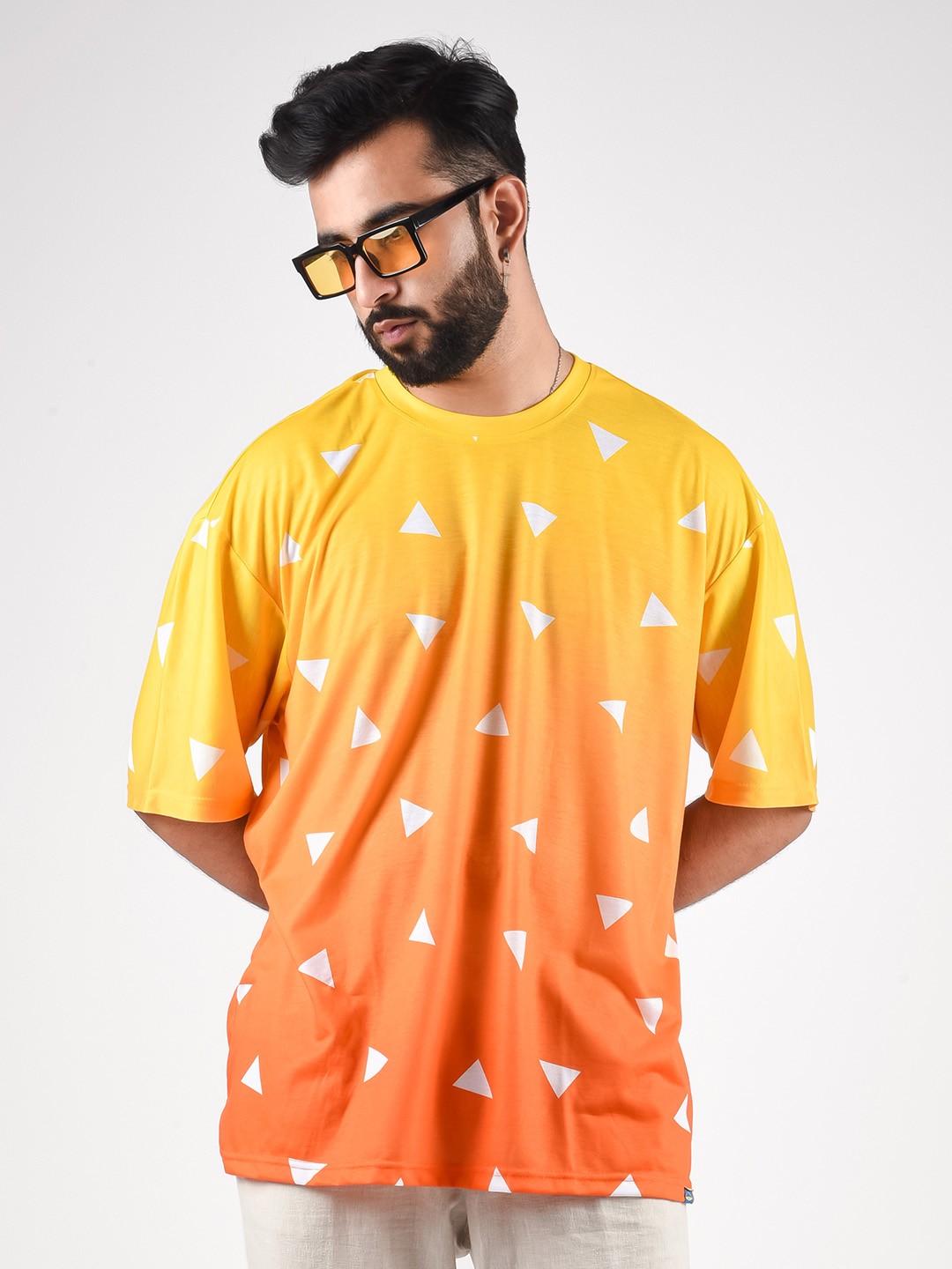 

COMICSENSE Men Anime Printed Demon Slayer Oversized T-shirt, Orange