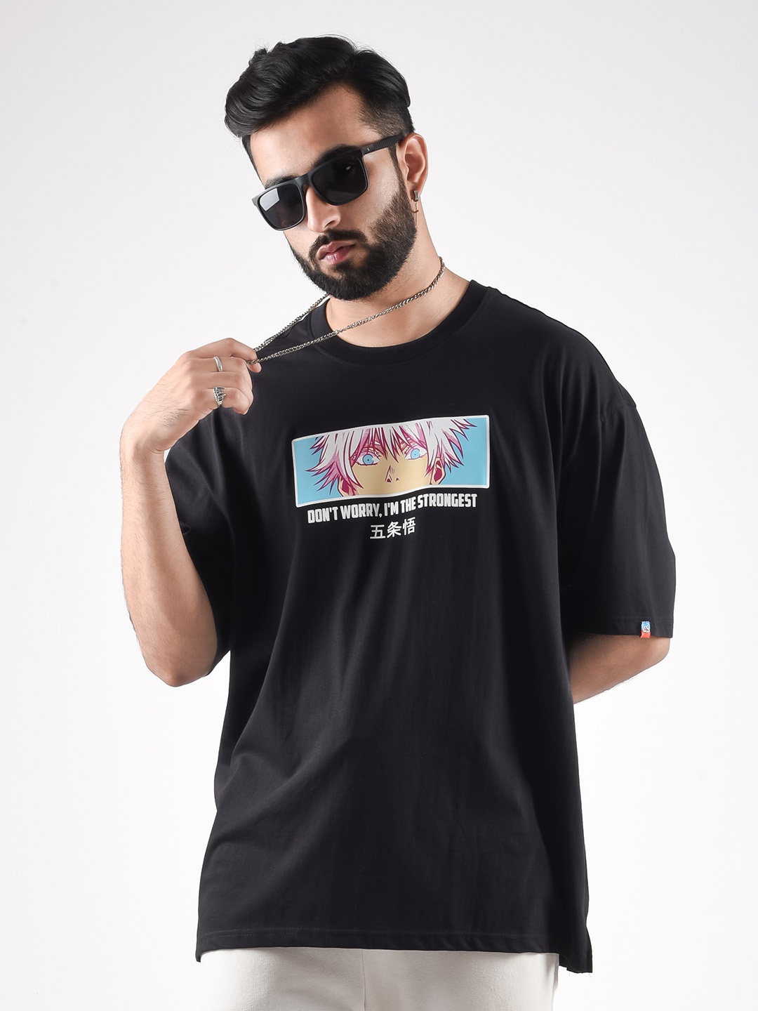

COMICSENSE Men Anime Printed Jujutsu Kaisen Cotton Oversized Tshirt, Black