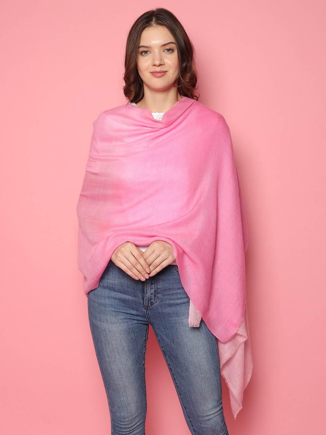 

MODARTA Women Pink Solid Pure Pashmina Shawl