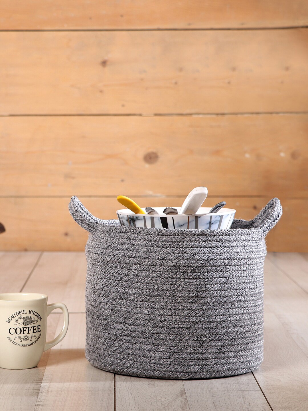 Pano Grey Solid Round Storage Basket