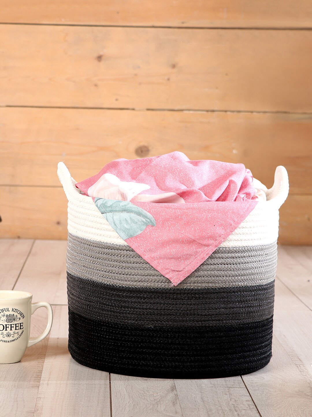 

Pano Grey & White Woven-Design Utility Torrent Round Storage Basket Organizer