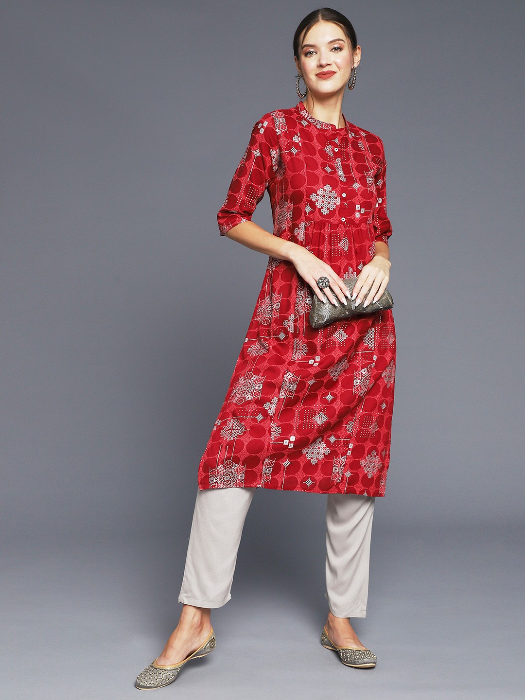 

Anubhutee Women Red Ethnic Motifs Printed Kurta