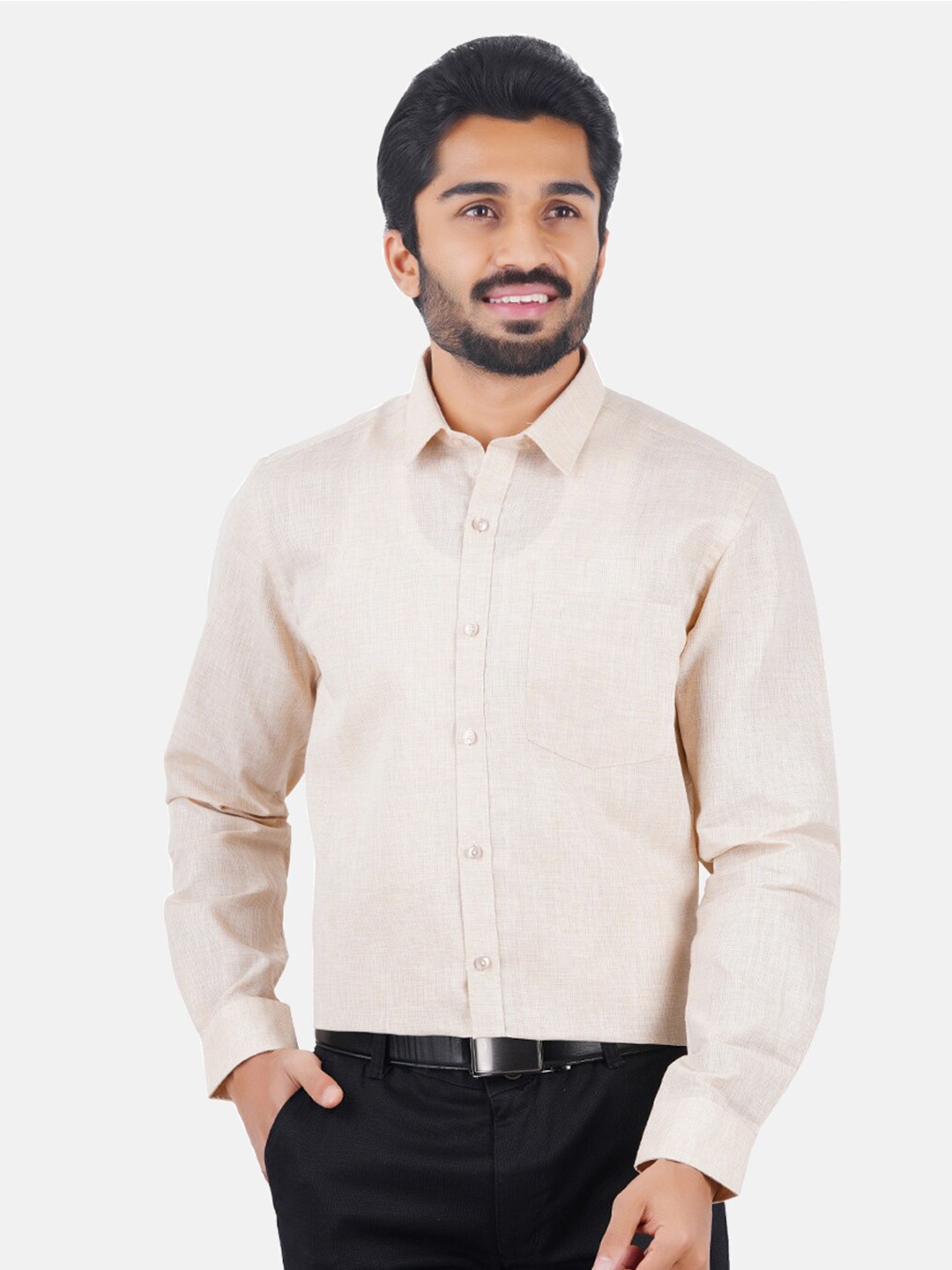 

Ramraj Men Beige Classic Formal Shirt