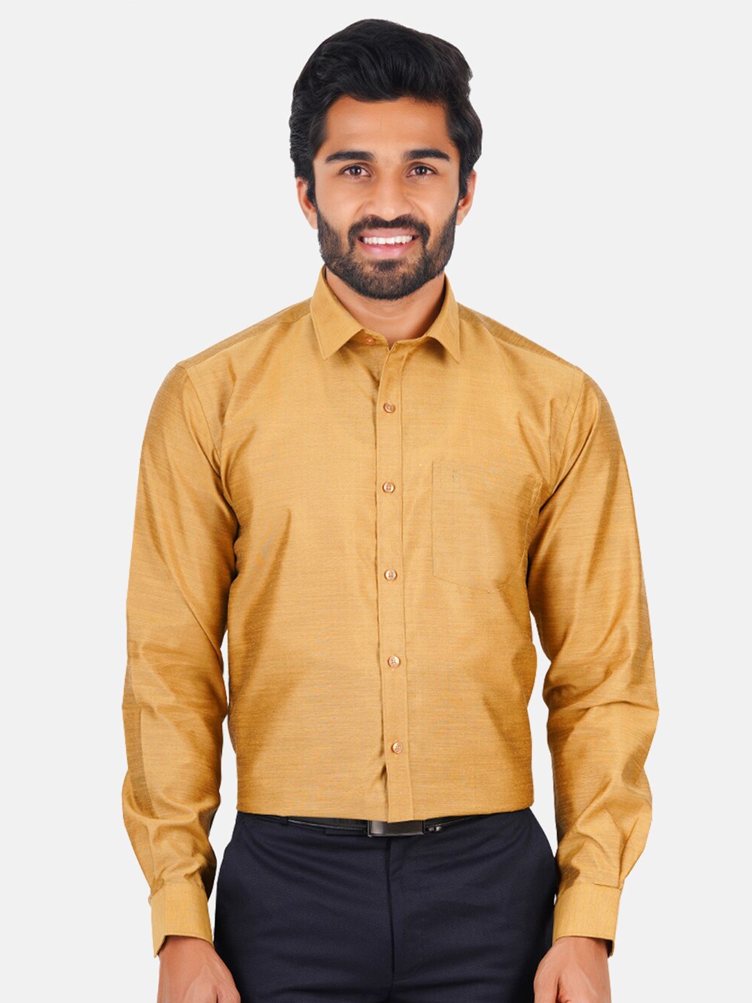 

Ramraj Men Gold-Toned Classic Formal Shirt