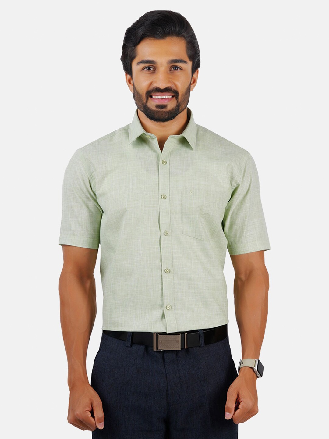 

Ramraj Men Green Classic Formal Shirt