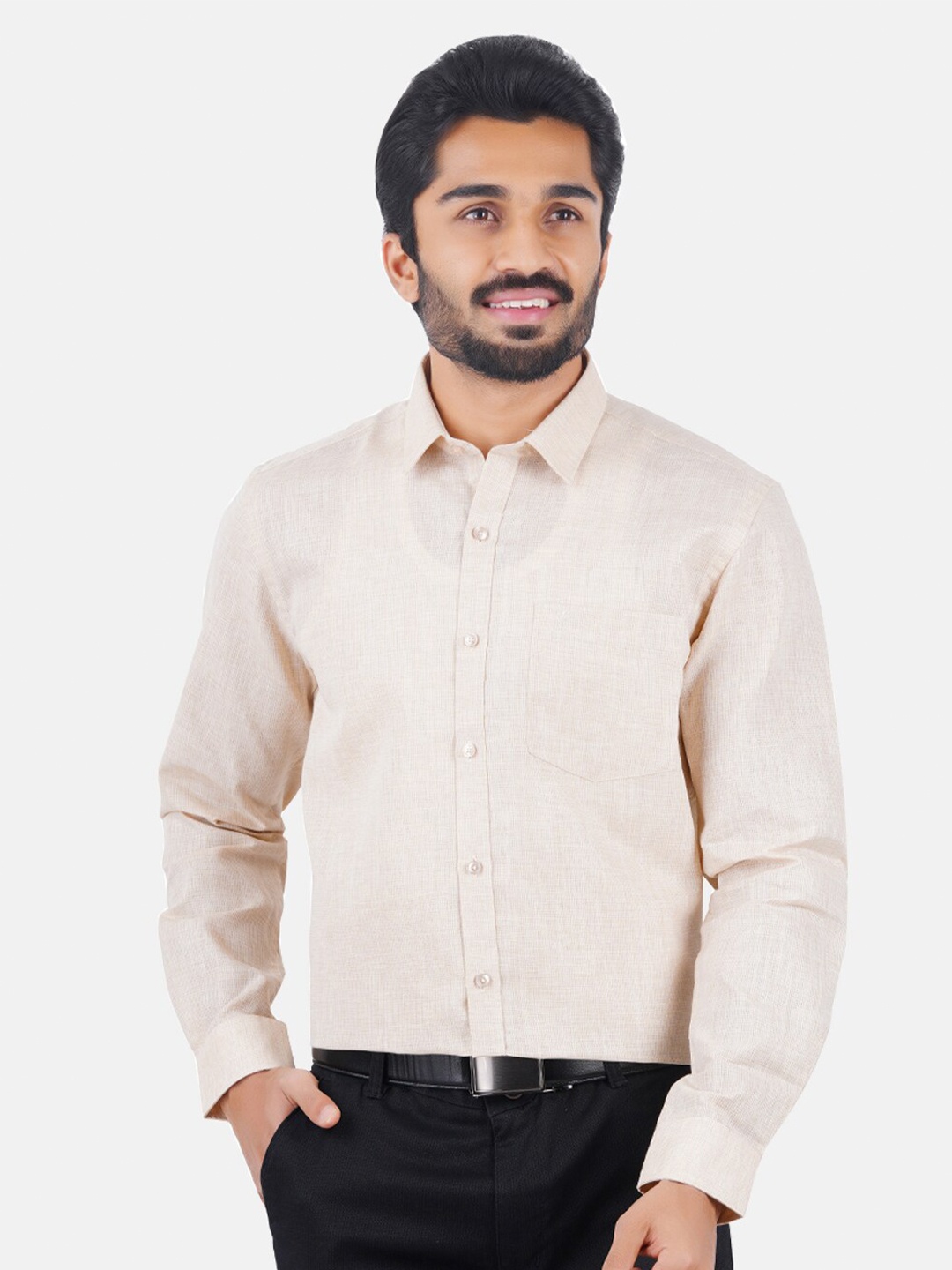 

Ramraj Men Beige Classic Formal Shirt