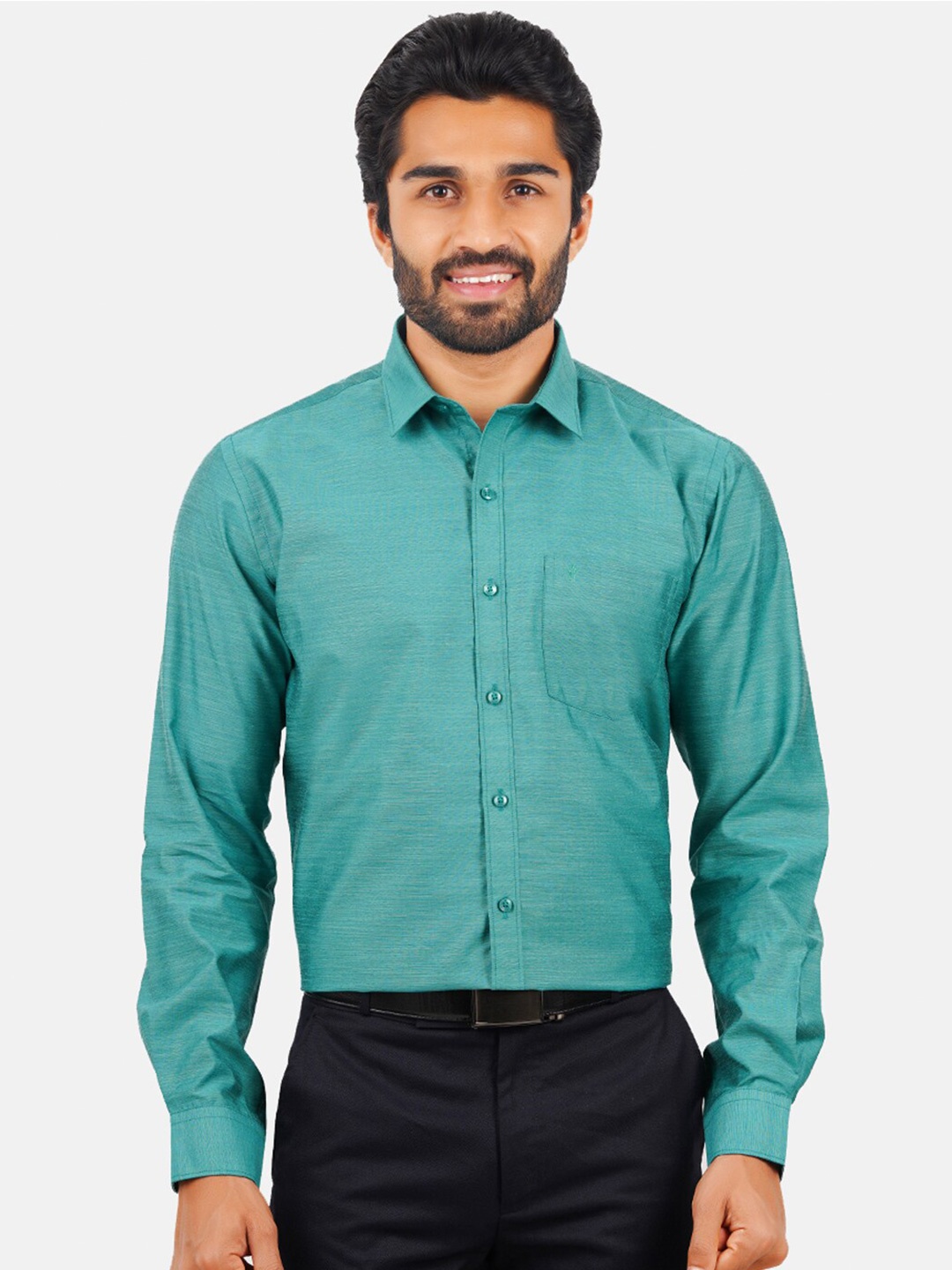 

Ramraj Men Green Classic Formal Shirt